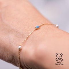 Minimalist Australian Solid Opal & Pearl Bracelet 18k Yellow Gold