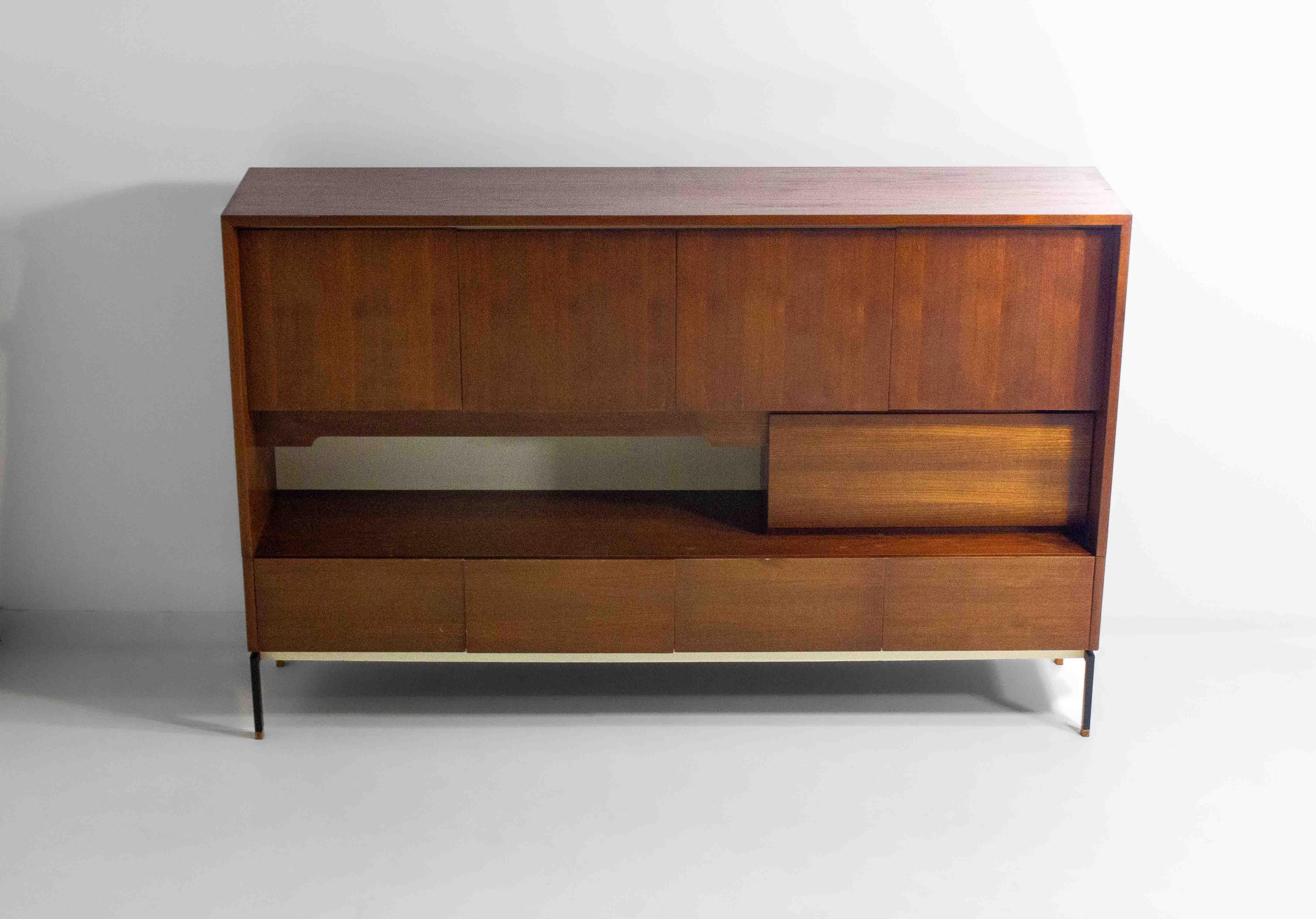 Belgian Minimalist backlit highboard in teak, Belgium 1960s For Sale