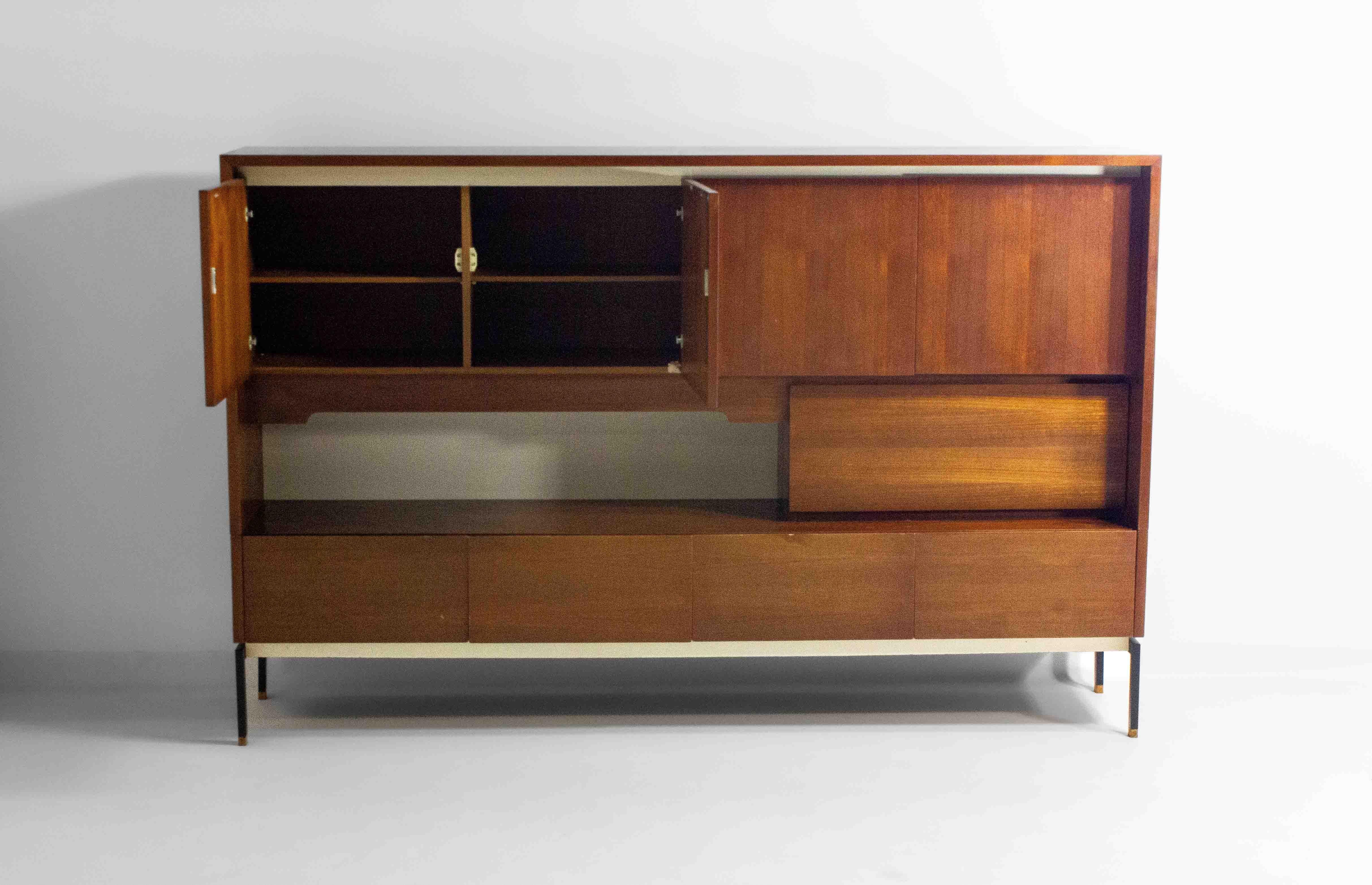 Minimalist backlit highboard in teak, Belgium 1960s In Good Condition For Sale In Antwerpen, VAN