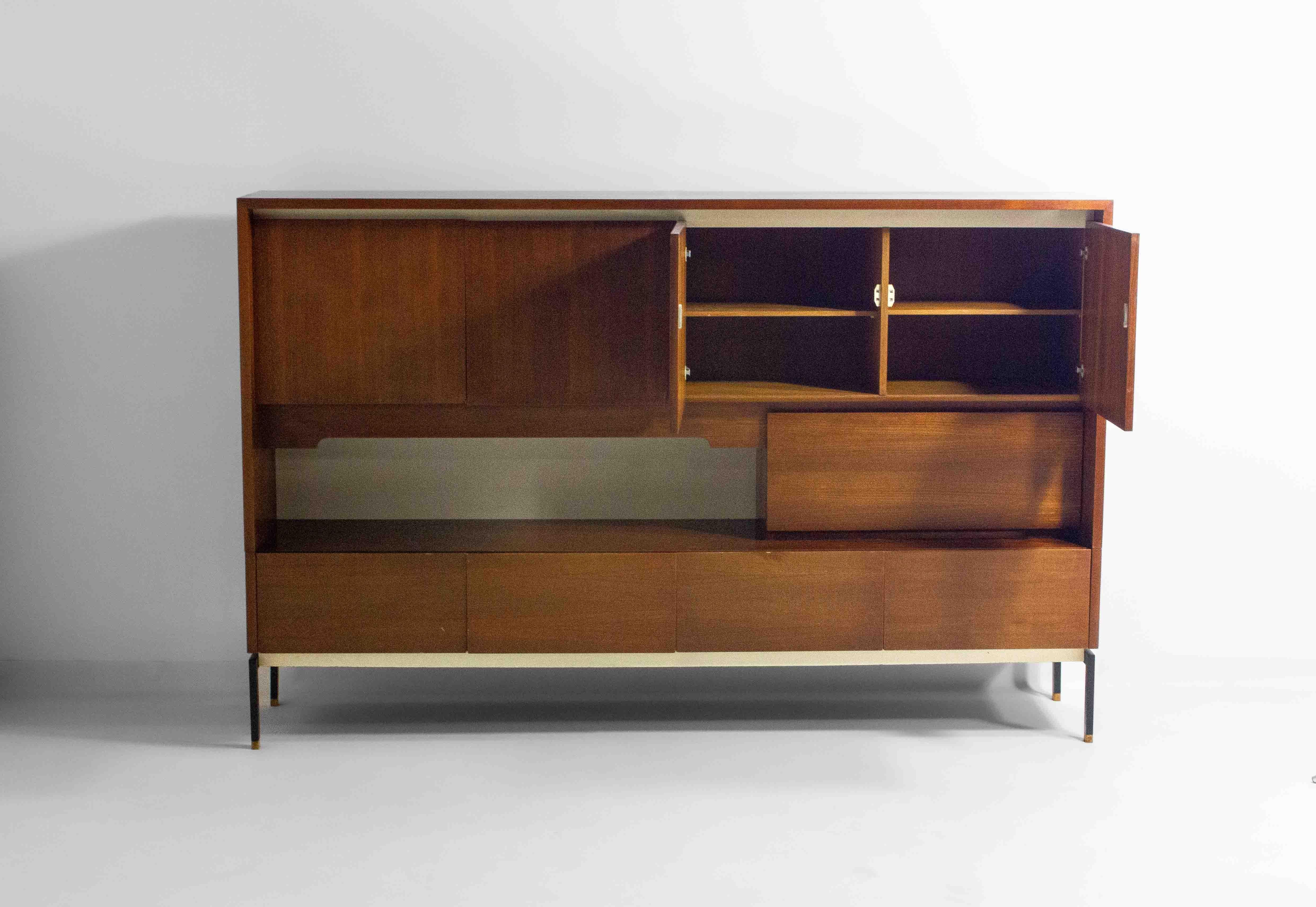 Mid-20th Century Minimalist backlit highboard in teak, Belgium 1960s For Sale