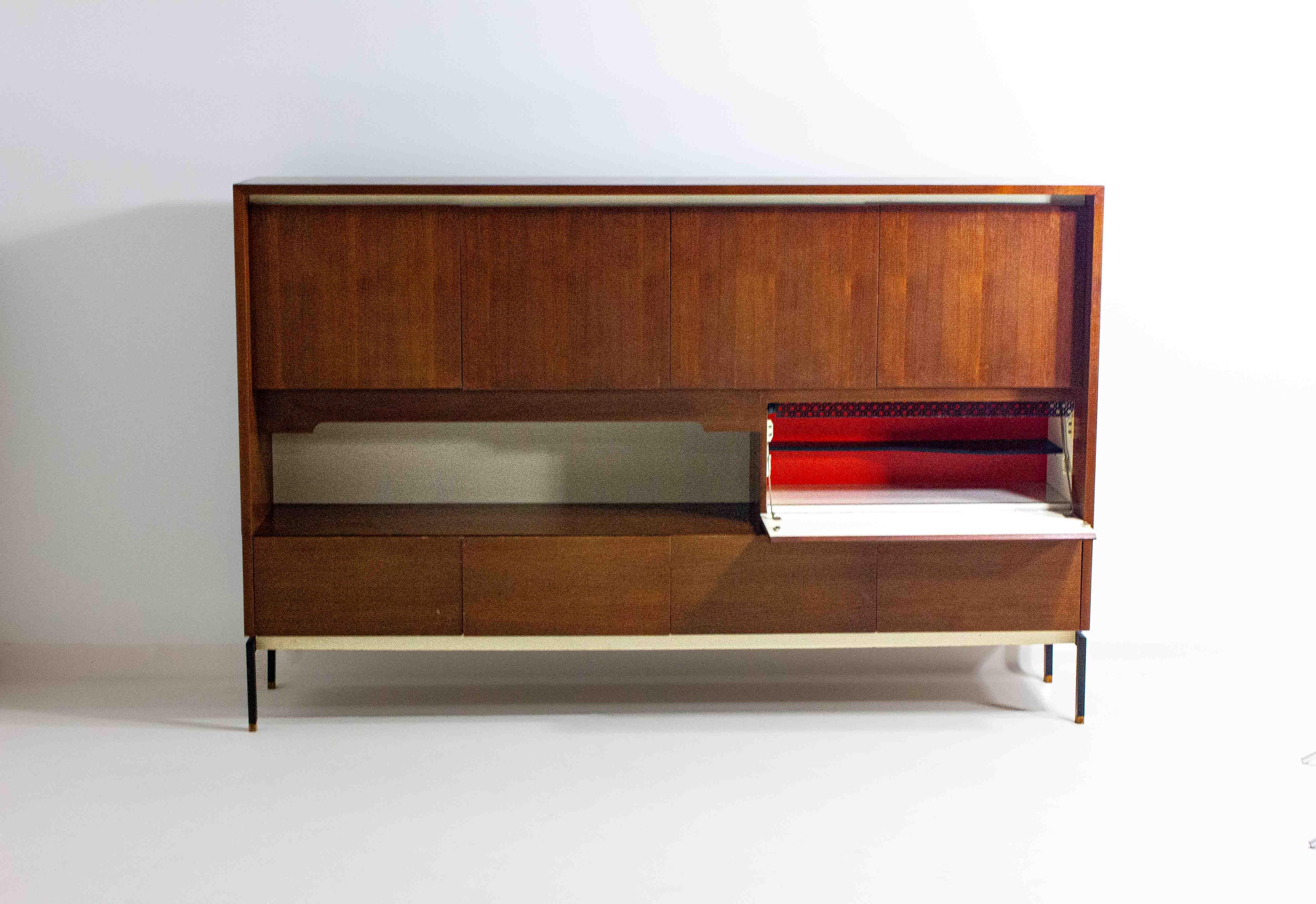 Teak Minimalist backlit highboard in teak, Belgium 1960s For Sale
