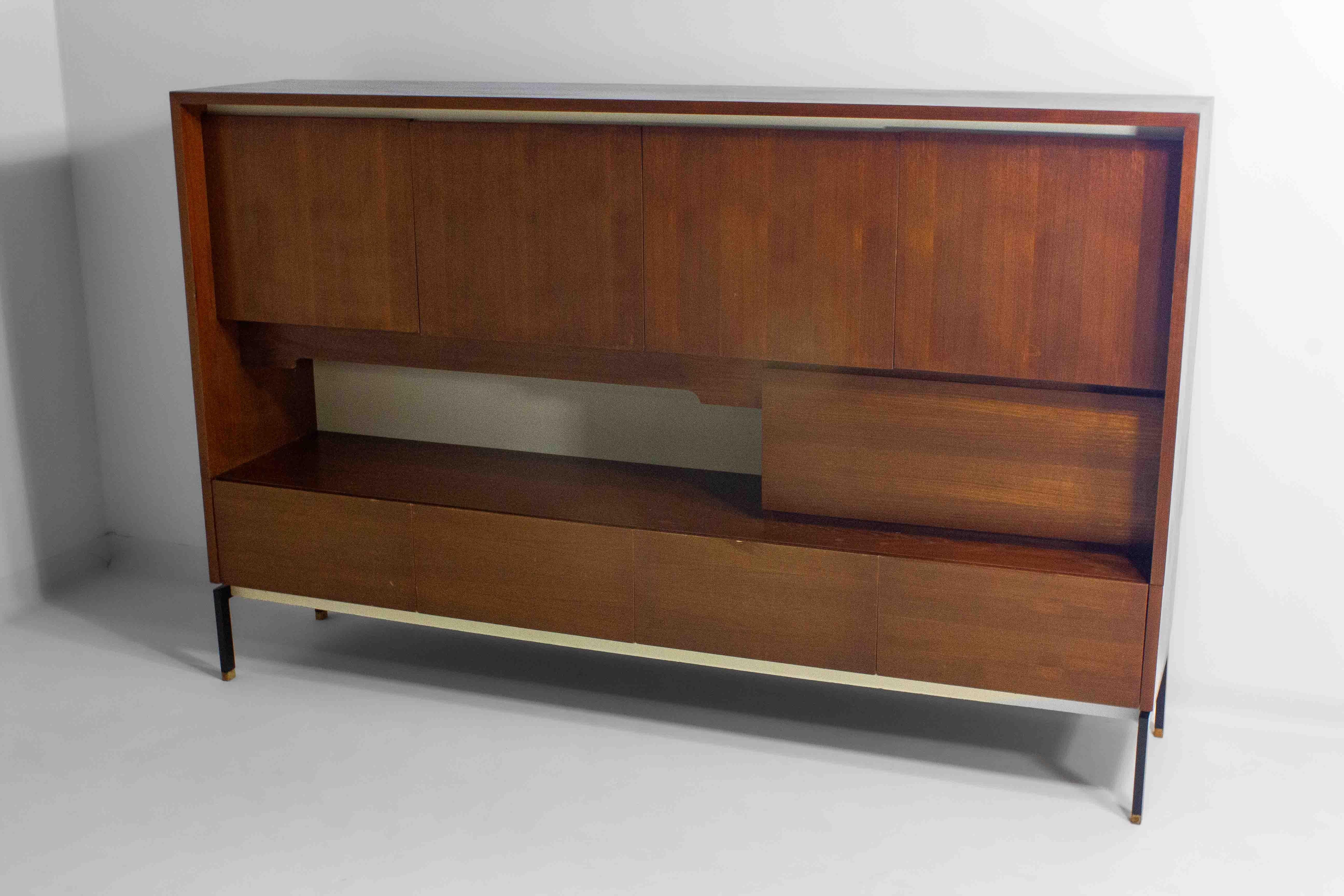 Minimalist backlit highboard in teak, Belgium 1960s For Sale 2