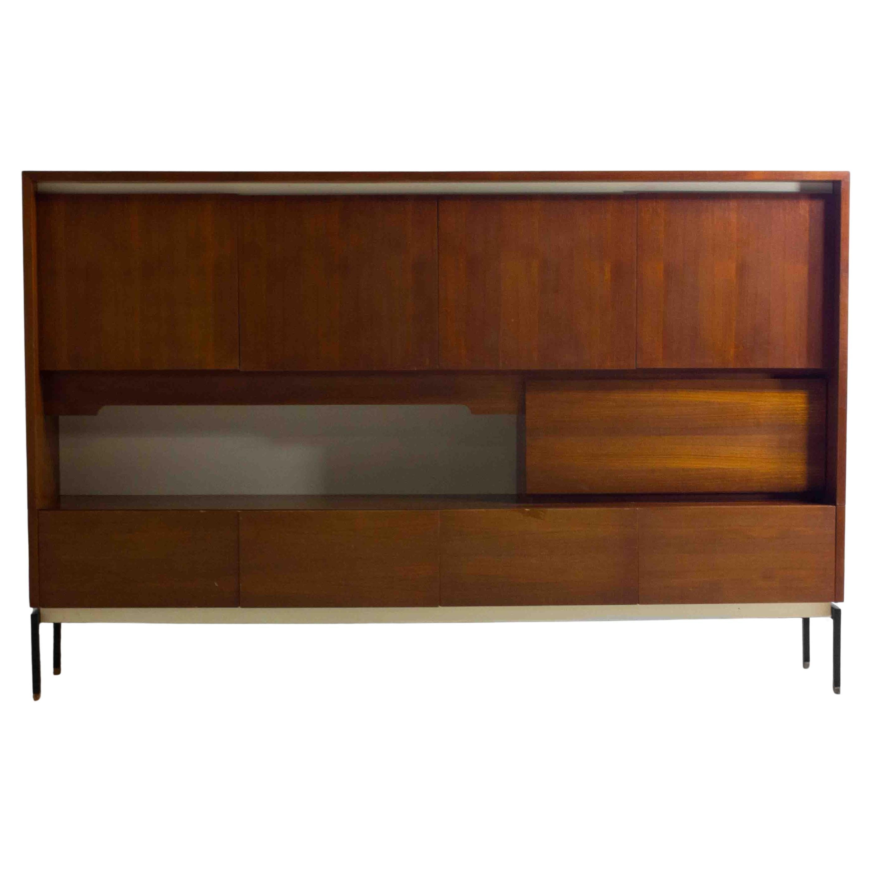 Minimalist backlit highboard in teak, Belgium 1960s