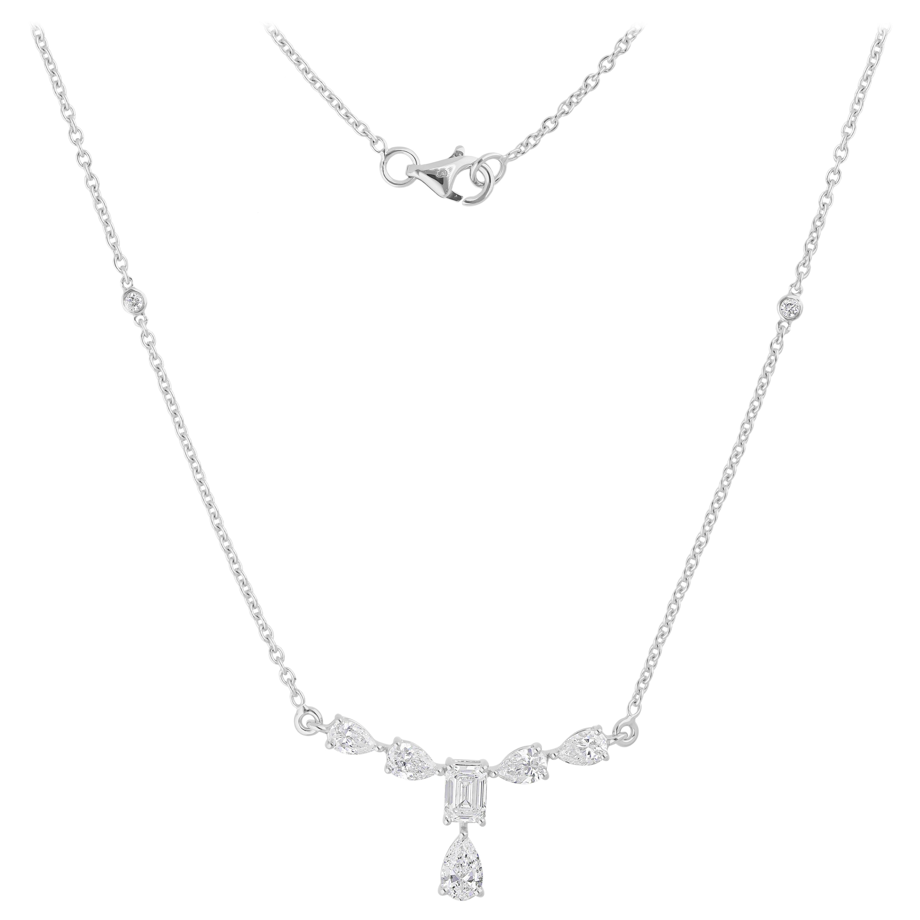 Minimalistische Baguette-Birne-Diamant-Cluster-Kette Halskette 14 Karat Weißgold im Angebot