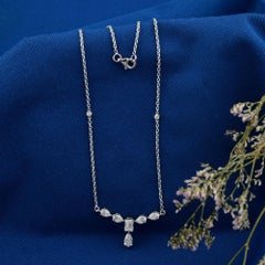 Minimalist Baguette Pear Diamond Cluster Chain Necklace 18 Karat White Gold