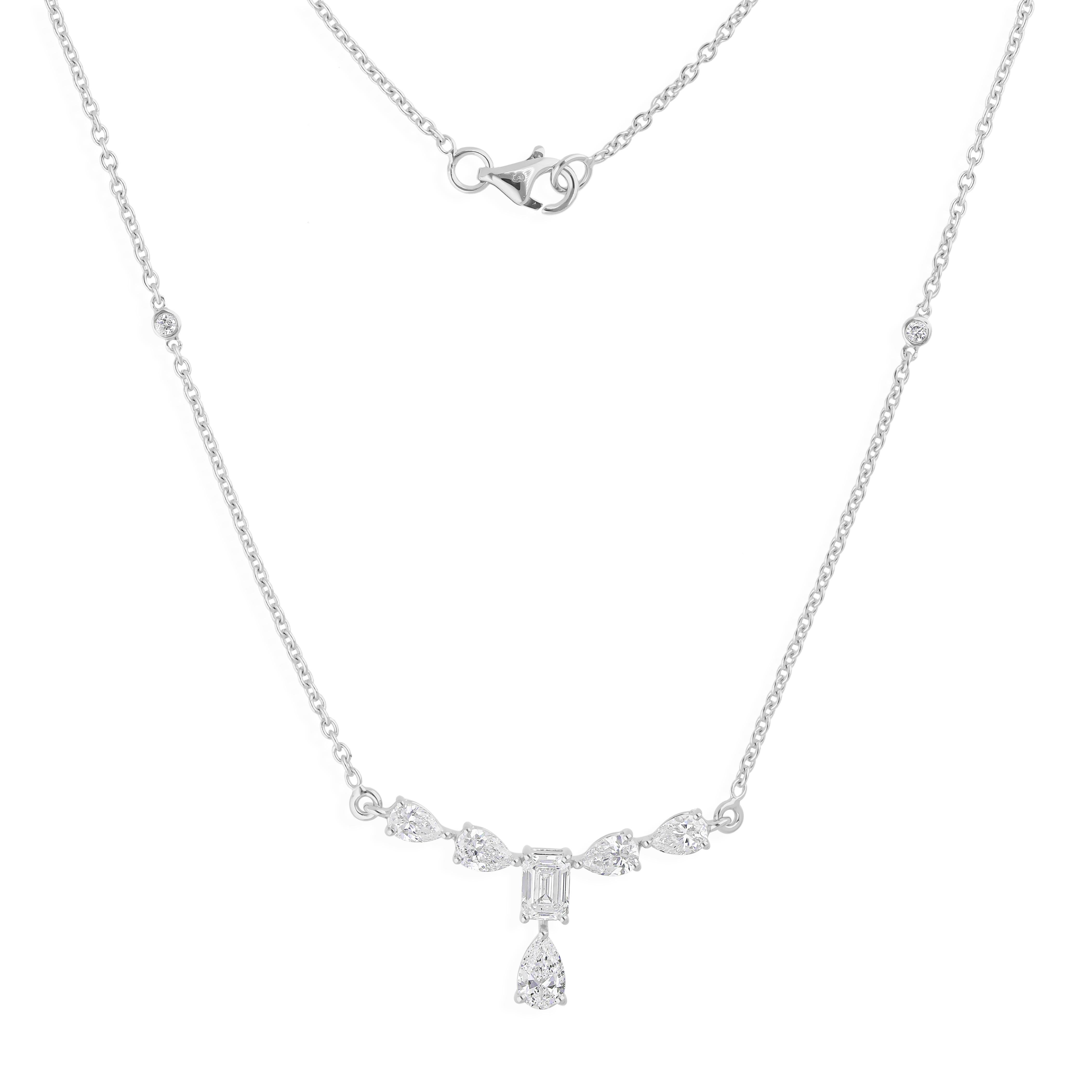 Minimalistische Baguette-Birne-Diamant-Cluster-Kette Halskette 18 Karat Weißgold im Zustand „Neu“ im Angebot in Diera, Dubai