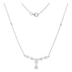 Minimalist Baguette Pear Diamond Cluster Chain Necklace 18 Karat White Gold