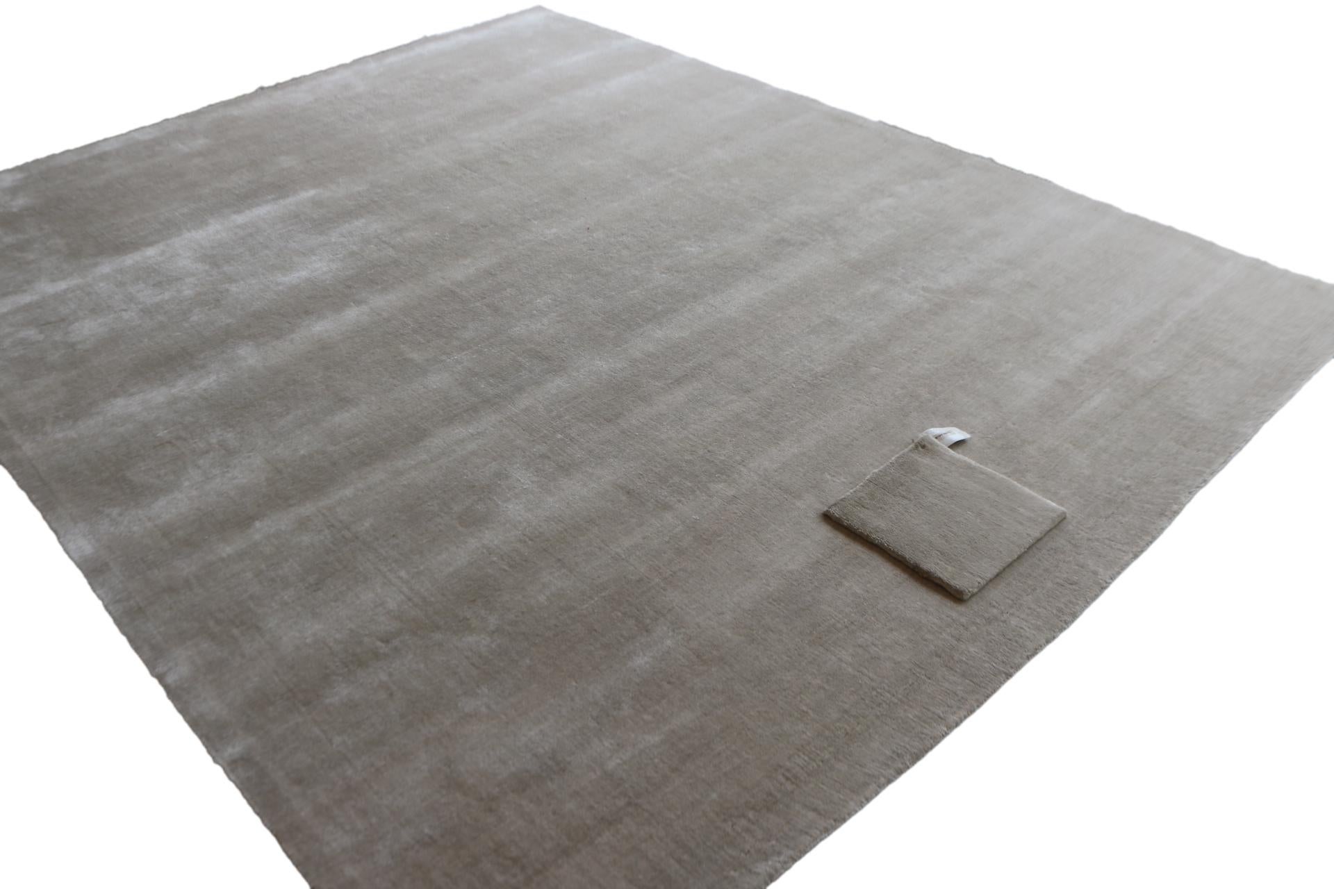 Indiano Tappeto Minimalist Bamboo Silk, lisciato a mano, in tinta unita beige, misura 10'x14' a spedizione rapida in vendita