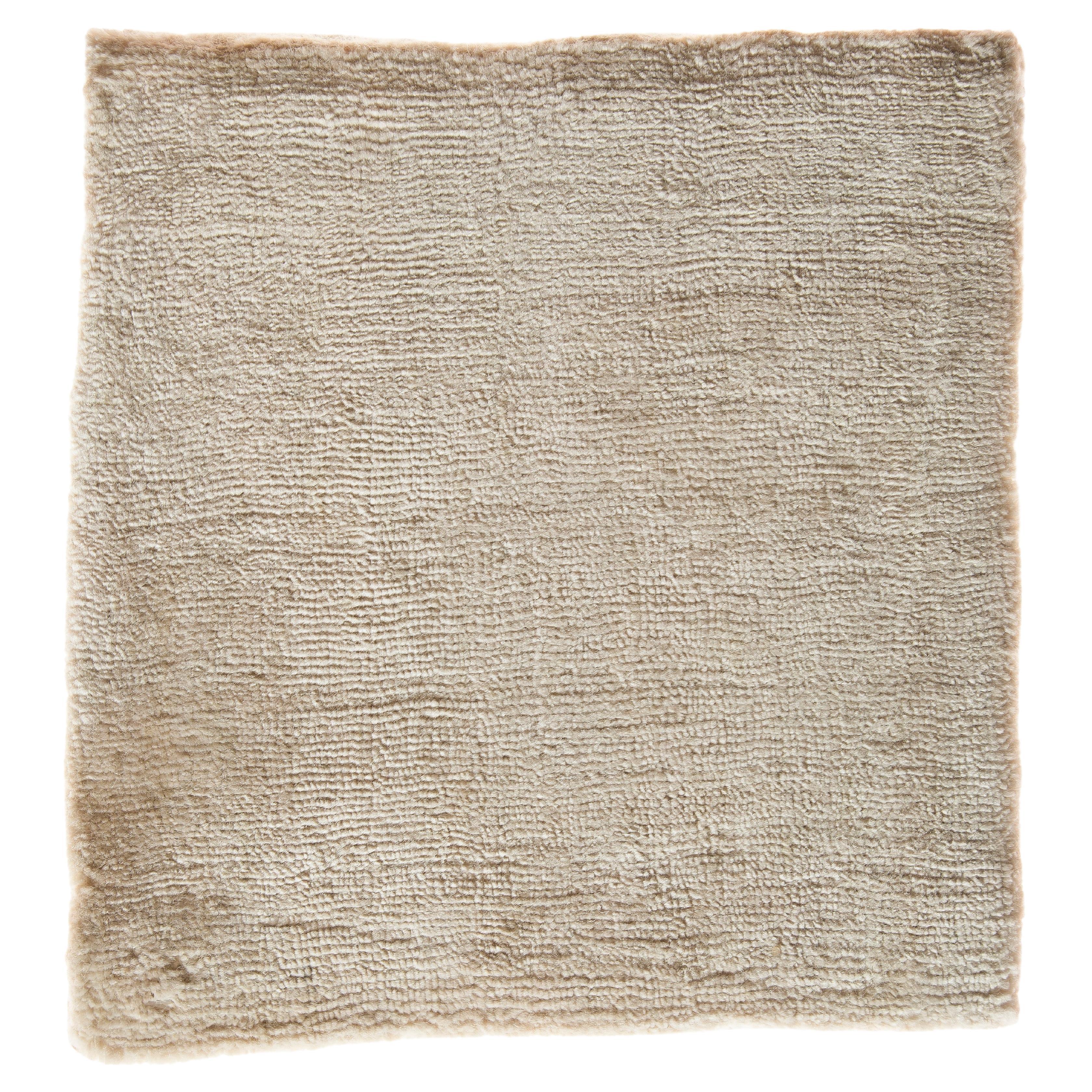 Minimalist Bamboo Silk Hand-Loomed Solid Beige Rug in 10'x14' Quick Ship Size