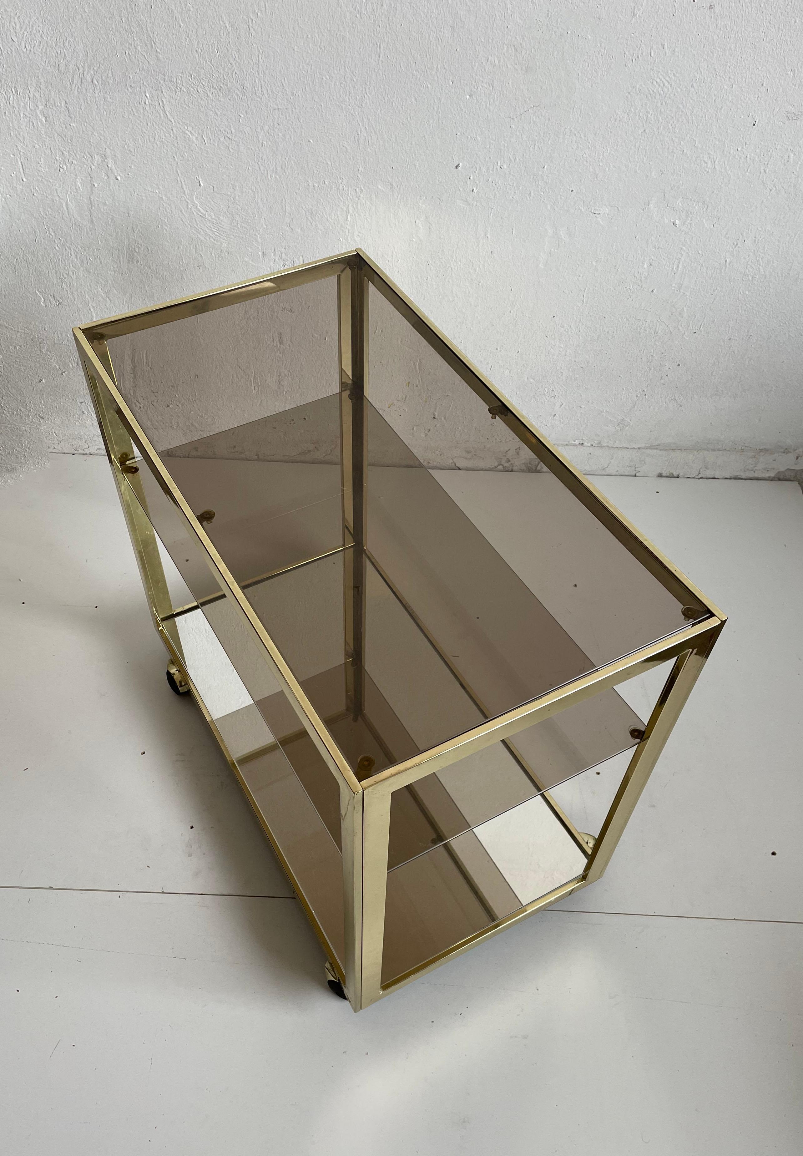 Minimalist Bar Service Trolley, Brass and Glass, 1970s  For Sale 3