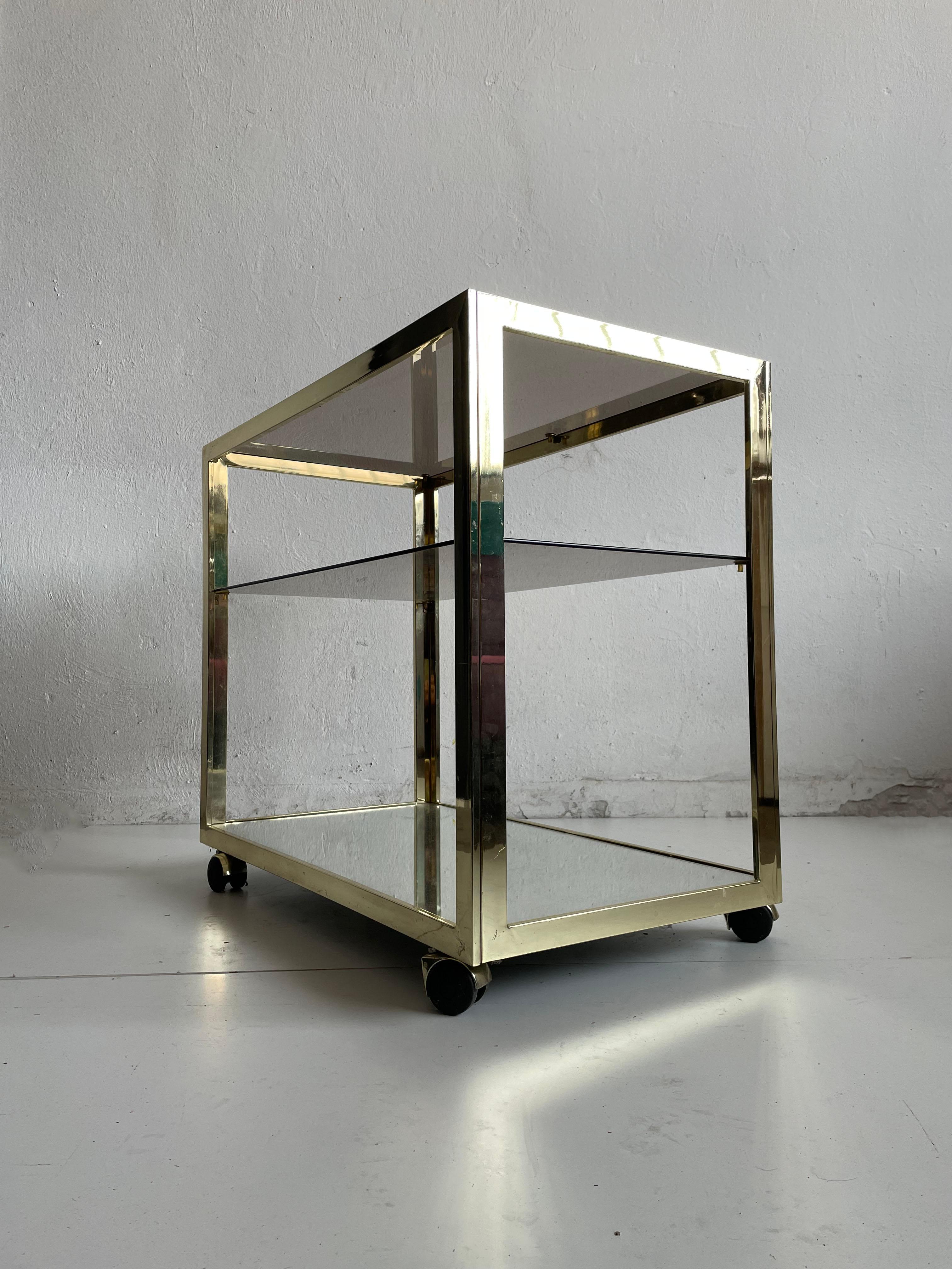Minimalist Bar Service Trolley, Brass and Glass, 1970s  For Sale 5