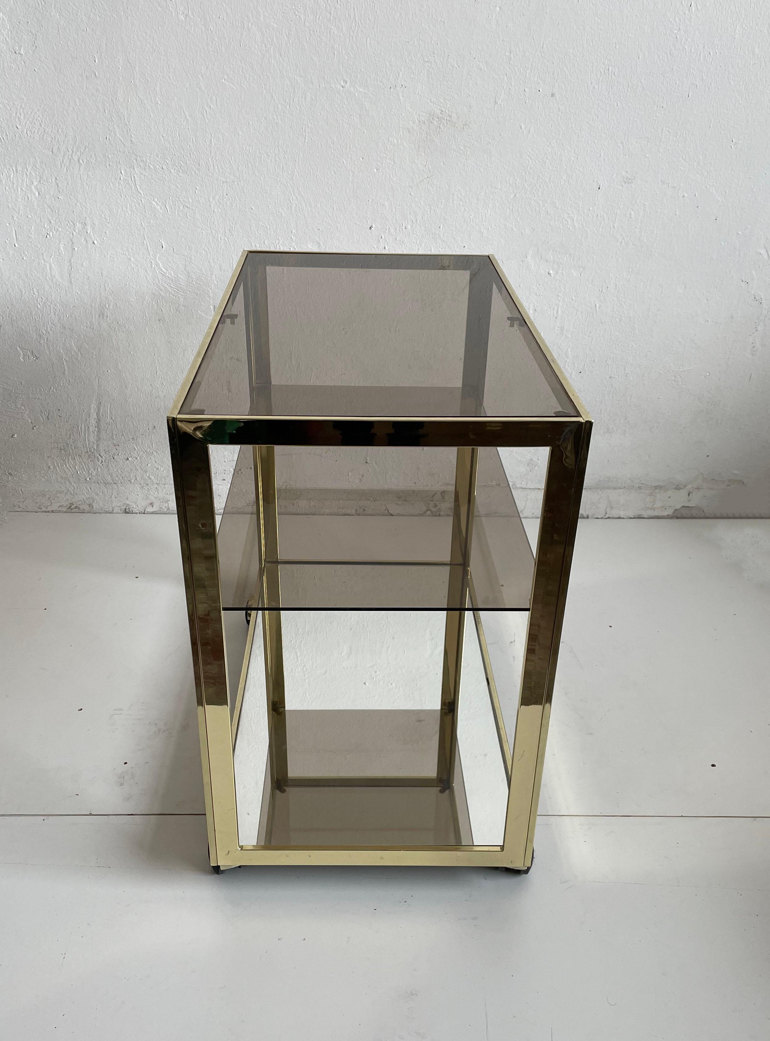 Minimalist Bar Service Trolley, Brass and Glass, 1970s  For Sale 6