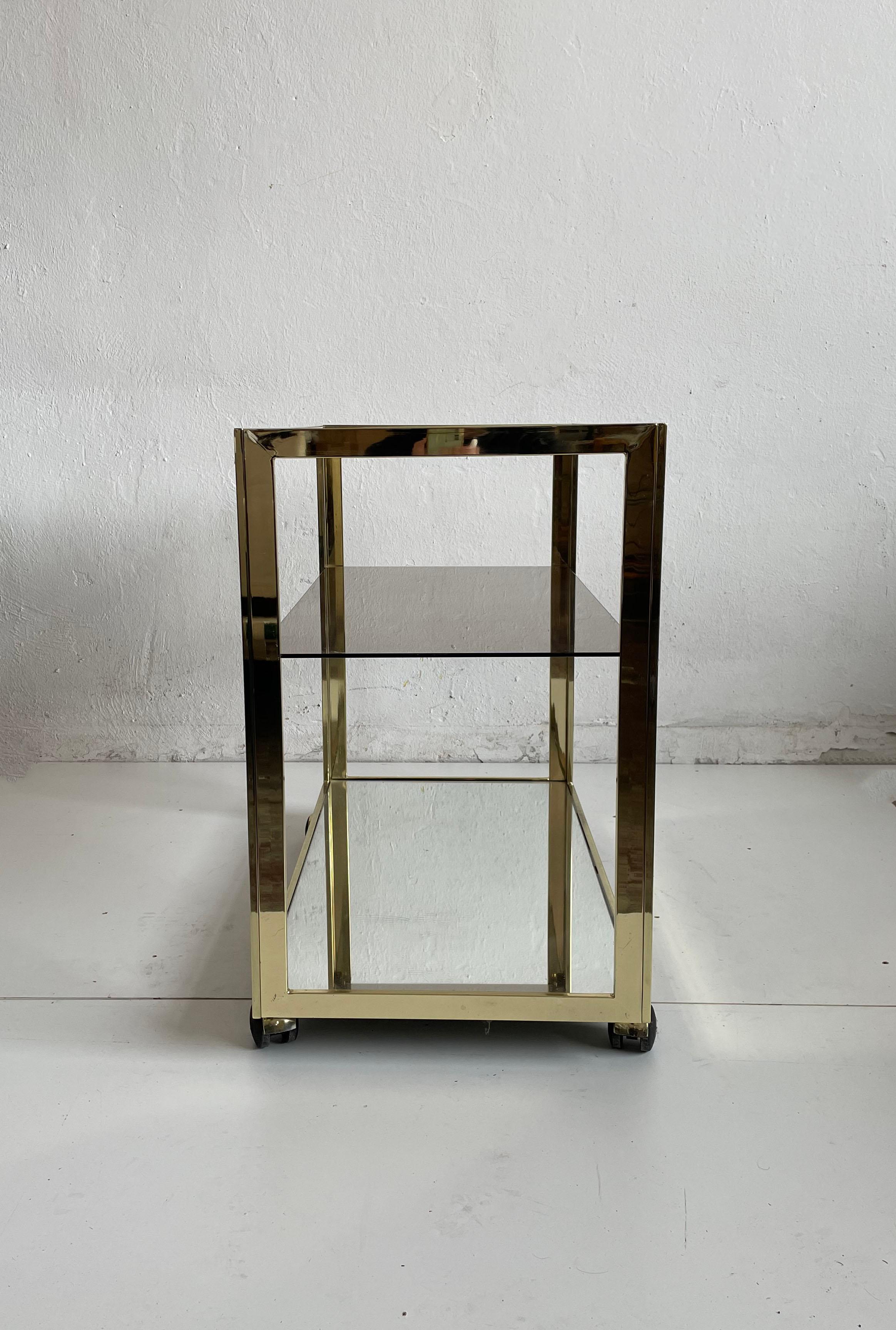 Minimalist Bar Service Trolley, Brass and Glass, 1970s  For Sale 7