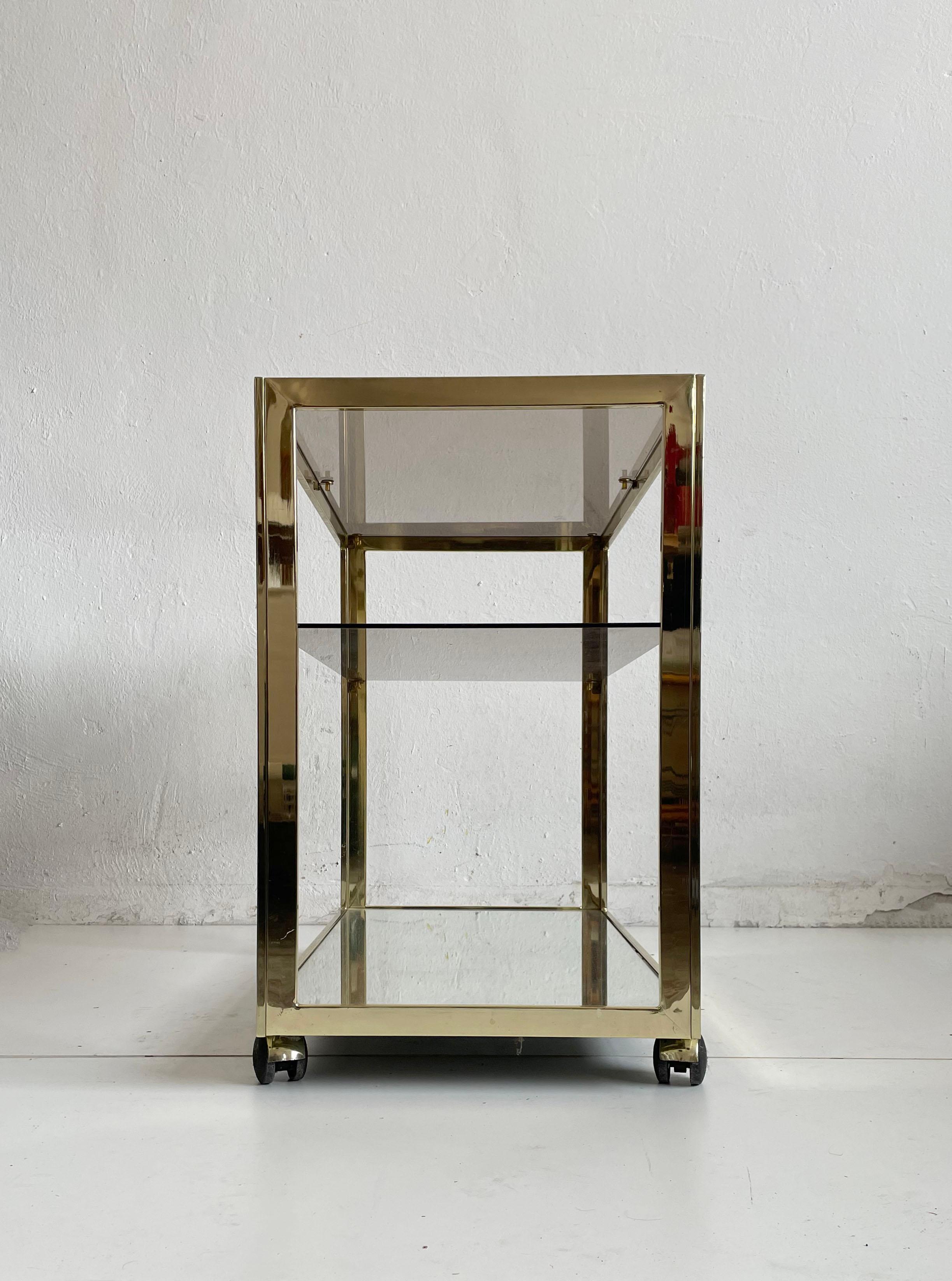 Minimalist Bar Service Trolley, Brass and Glass, 1970s  For Sale 8