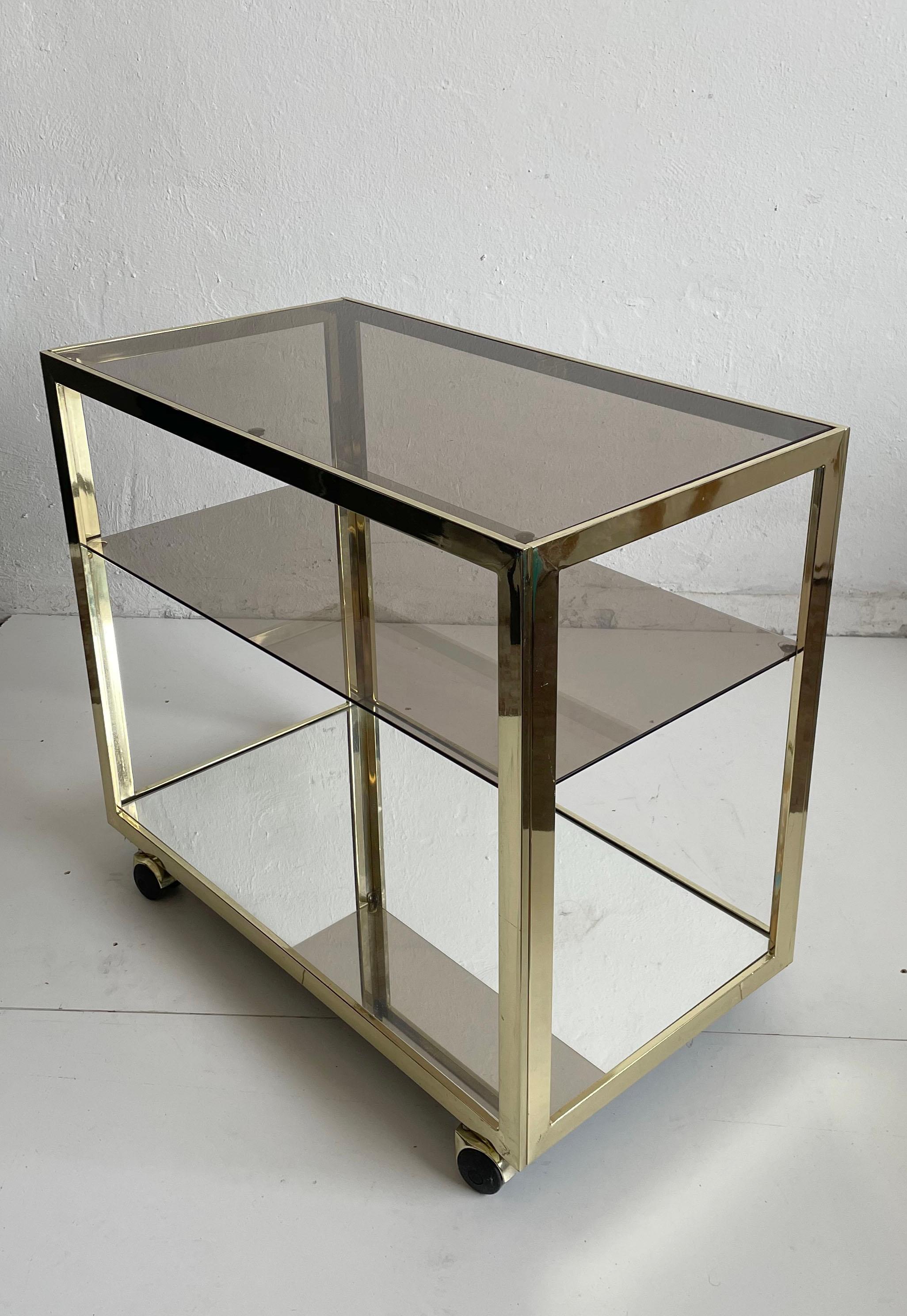 Minimalist Bar Service Trolley, Brass and Glass, 1970s  In Good Condition For Sale In Zagreb, HR