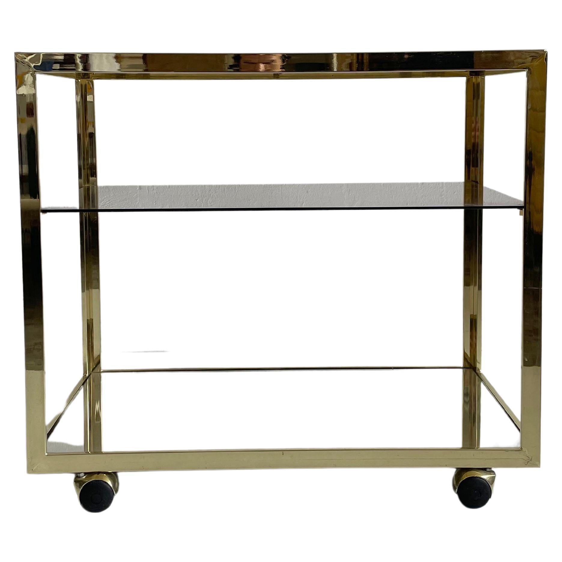Minimalist Bar Service Trolley, Brass and Glass, 1970s  For Sale