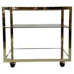 Used Minimalist Bar Service Trolley, Brass and Glass, 1970s 