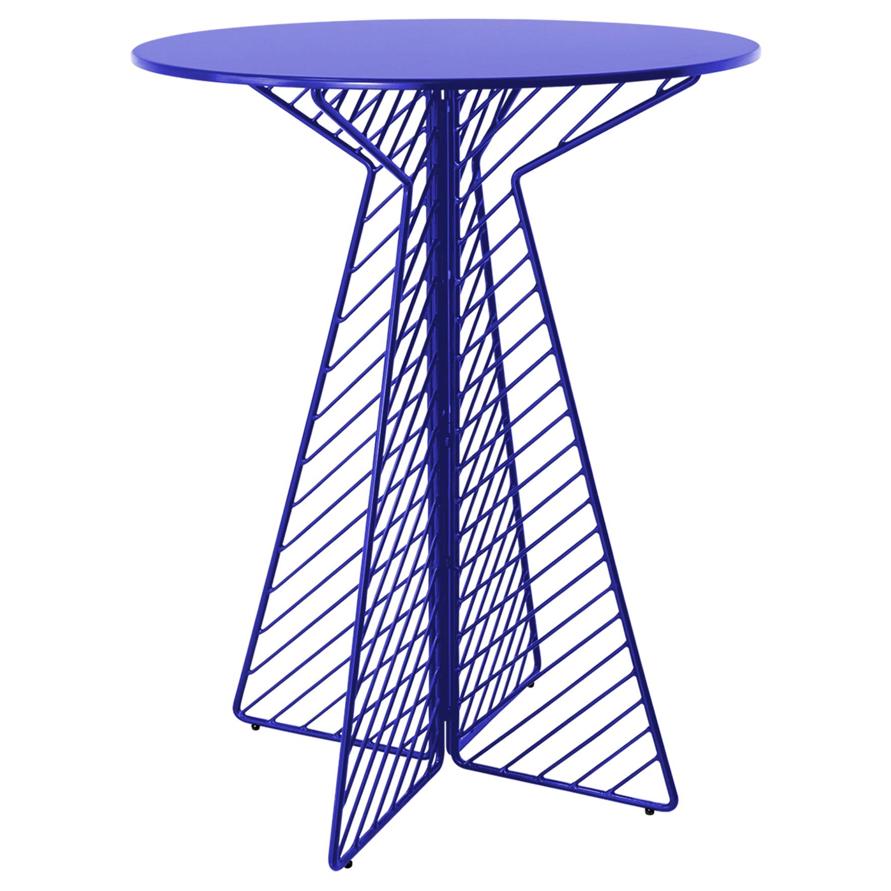 Minimalist Bar Table, Flat Pack Wire Cafe Bar Table in Electric Blue by Bend