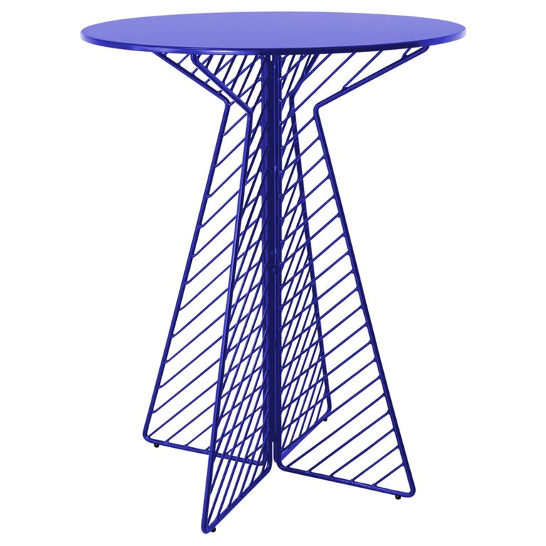 Minimalist Bar Table, Flat Pack Wire Cafe Bar Table in Electric Blue by Bend For Sale