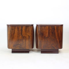 Minimalist Bedside Tables In Faux Grain Finish, Pravenec Czechoslovakia 1960s