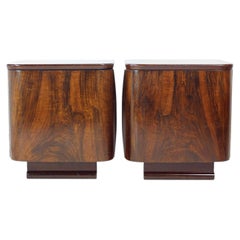 Minimalist Bedside Tables In Faux Grain Finish, Pravenec Czechoslovakia 1960s