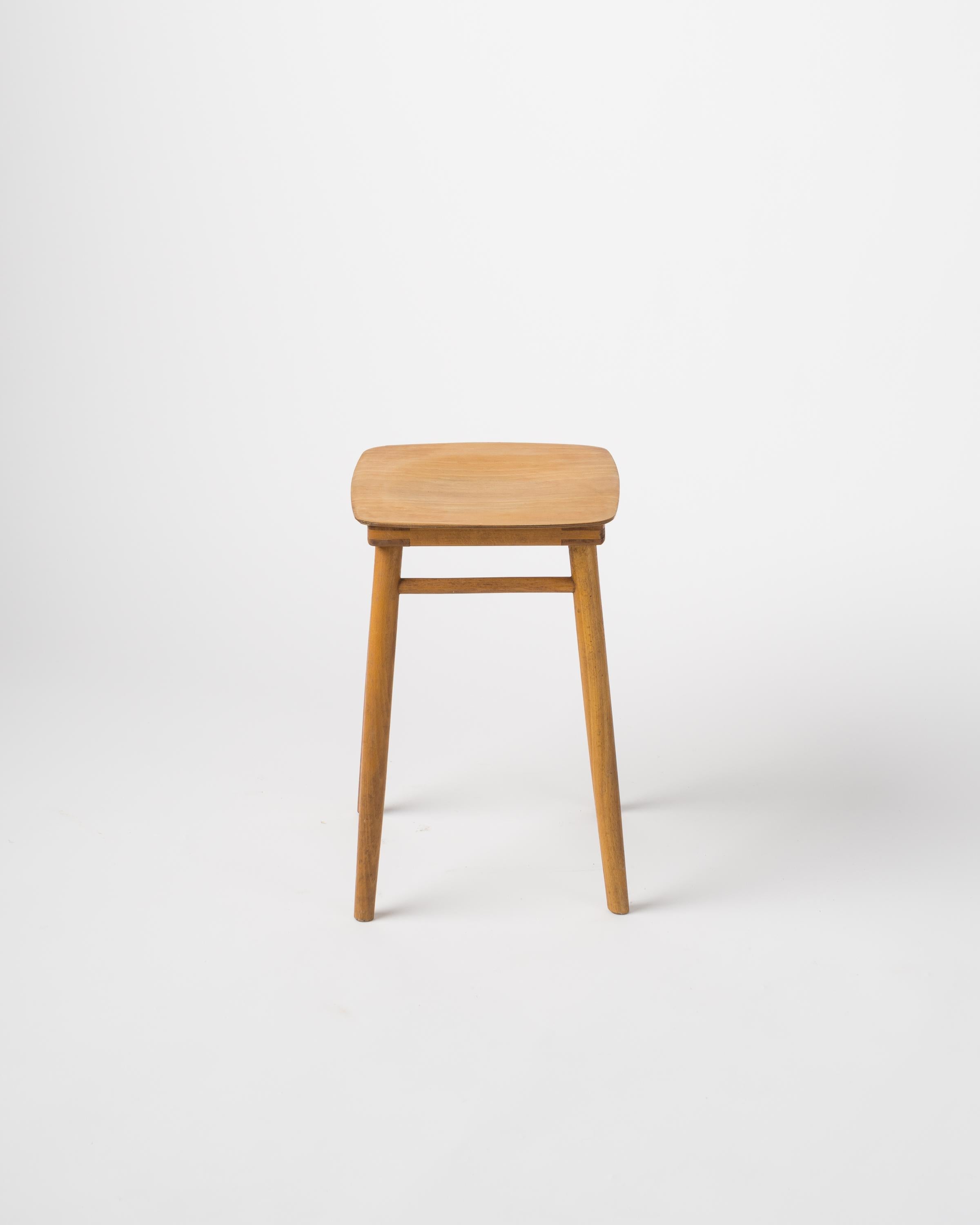 French Minimalist Beech Wood Stool, France, 1960's For Sale