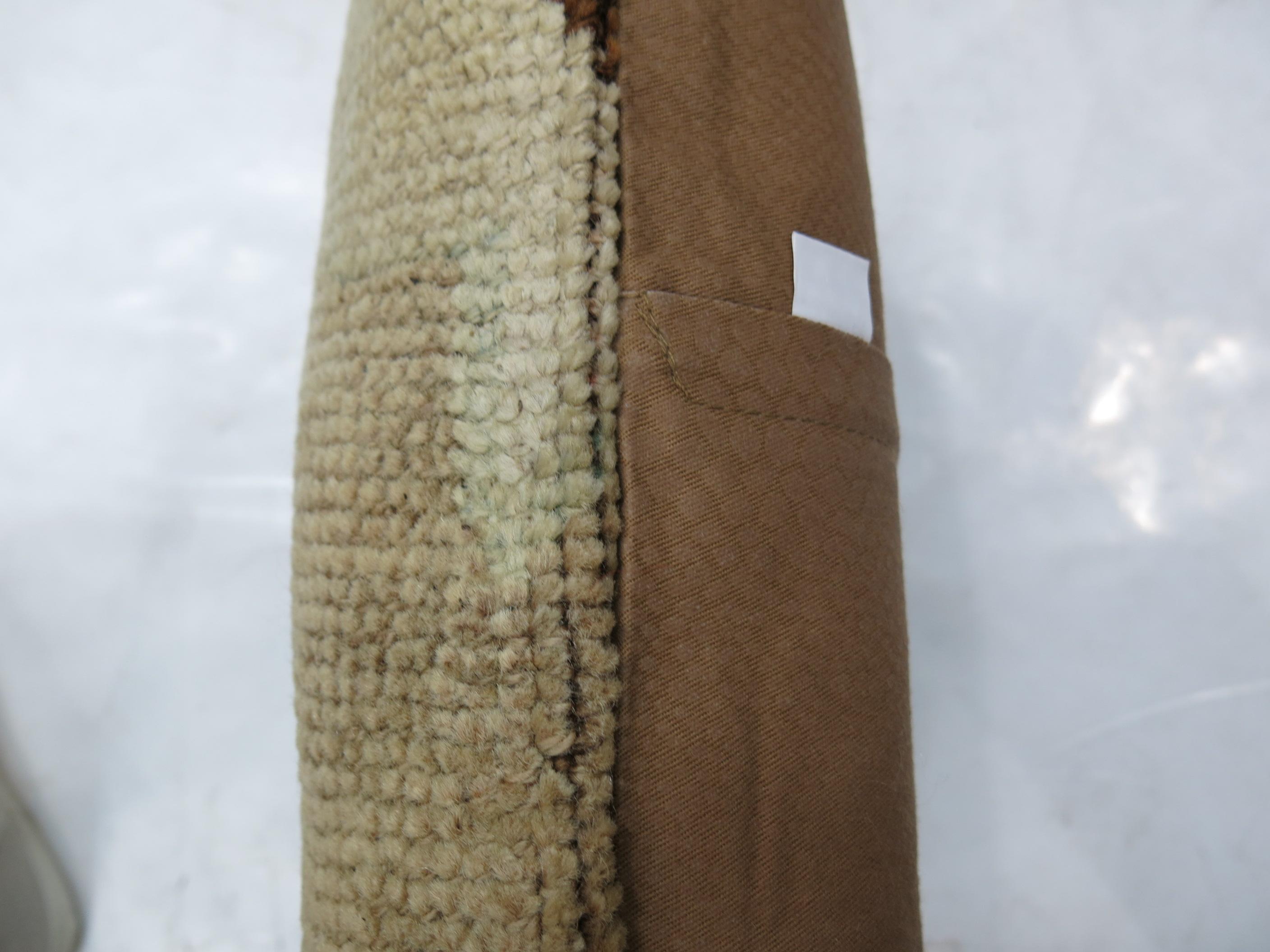 Minimalist Beige Brown Vintage Turkish Oushak Rug Pillow In Excellent Condition For Sale In New York, NY