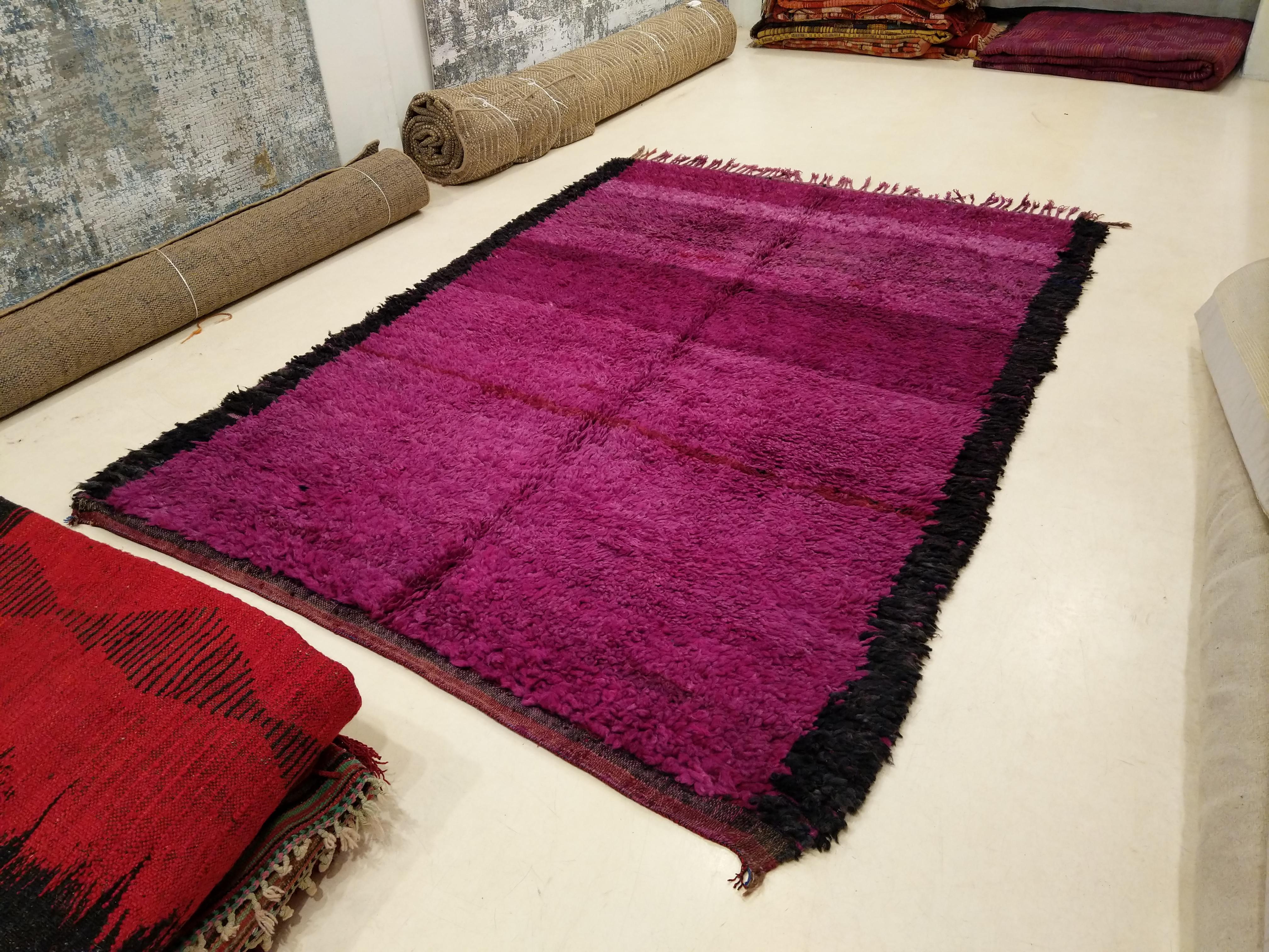 Hand-Knotted Minimalist Middle Atlas Moroccan Berber Purple Rug For Sale