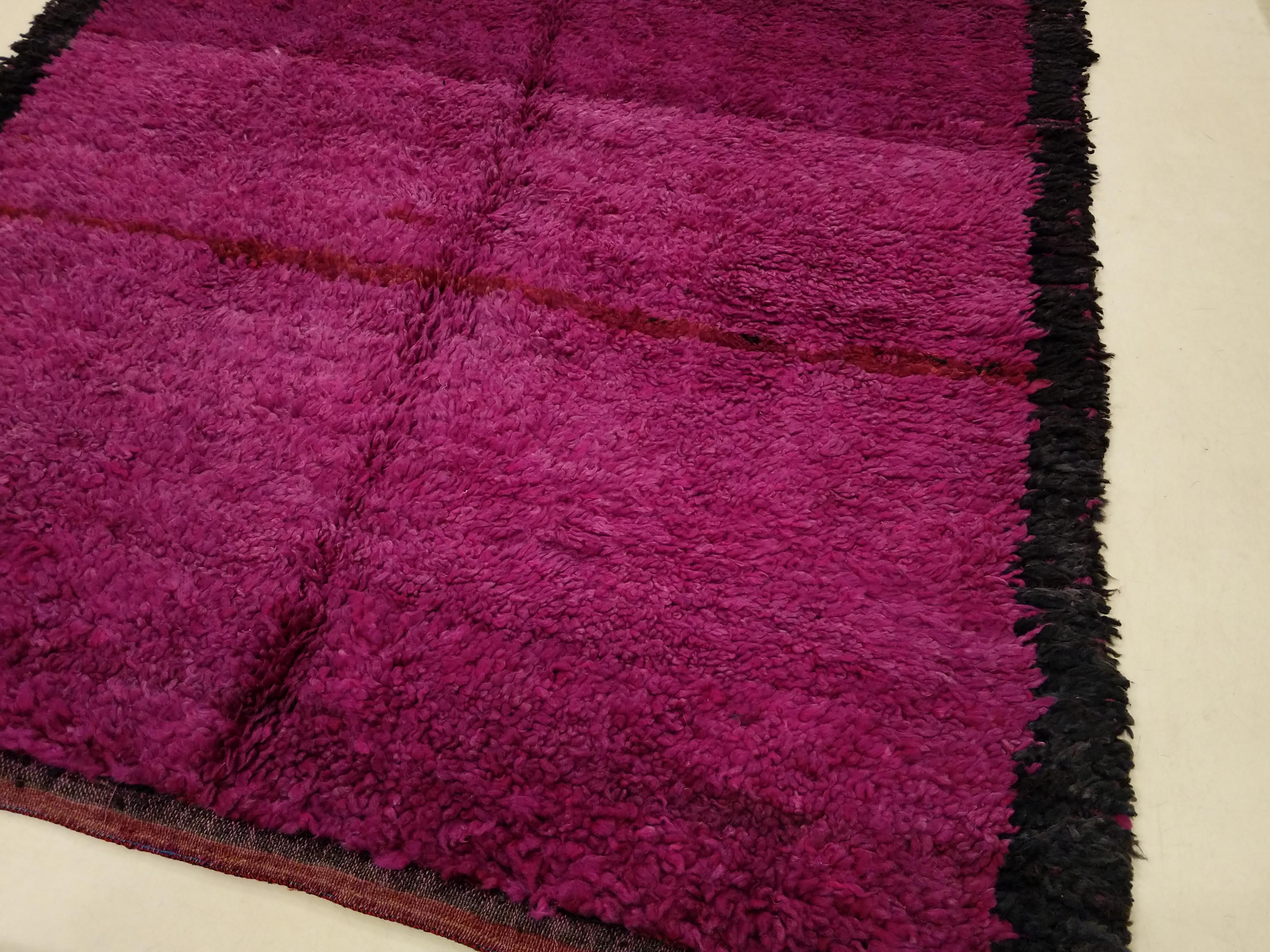 Wool Minimalist Middle Atlas Moroccan Berber Purple Rug For Sale