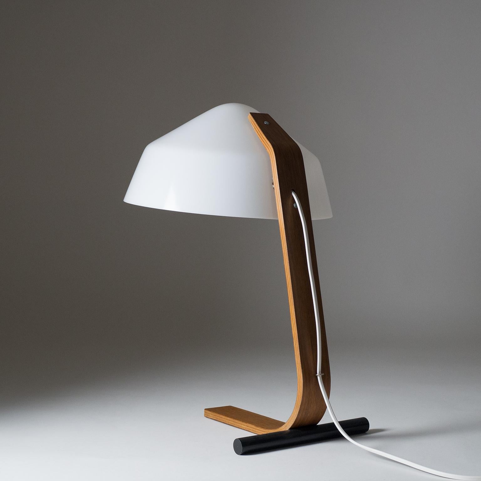 Acrylic Minimalist Bent Wood Table Lamp, 1960s For Sale