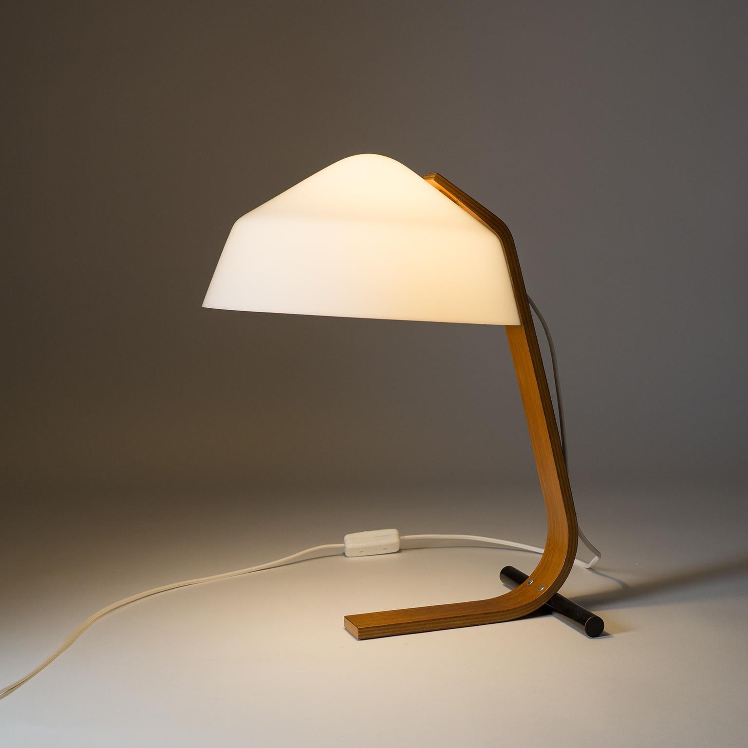 Lacquered Minimalist Bent Wood Table Lamp, 1960s For Sale