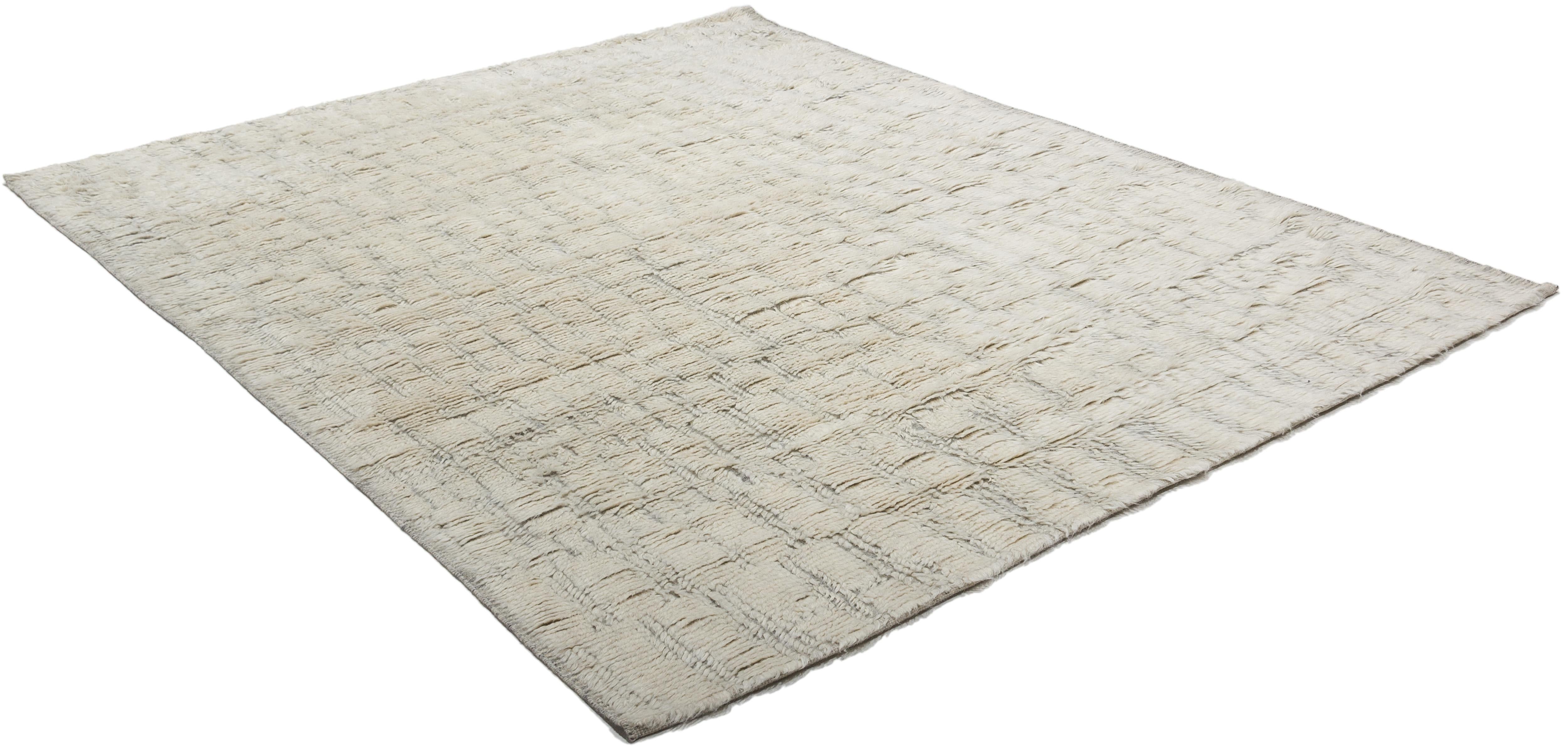 Indien Tapis berbère minimaliste de Bohème à poils bas en laine ivoire noué à la main en vente