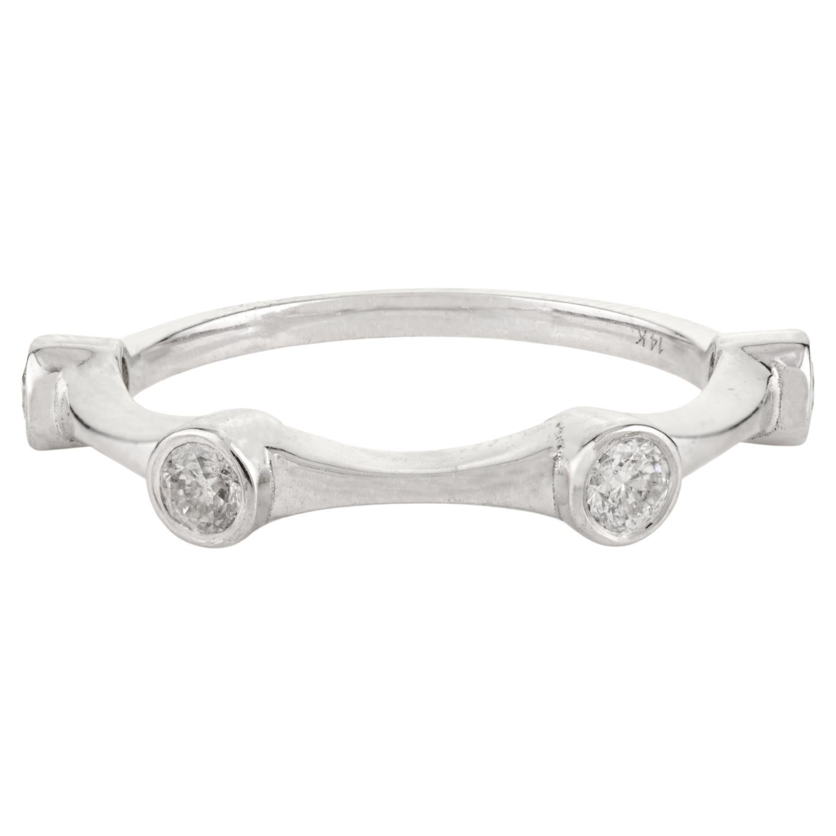 Minimalist Bezel-Set Diamond Stackable Band Ring in 14k White Gold for Women