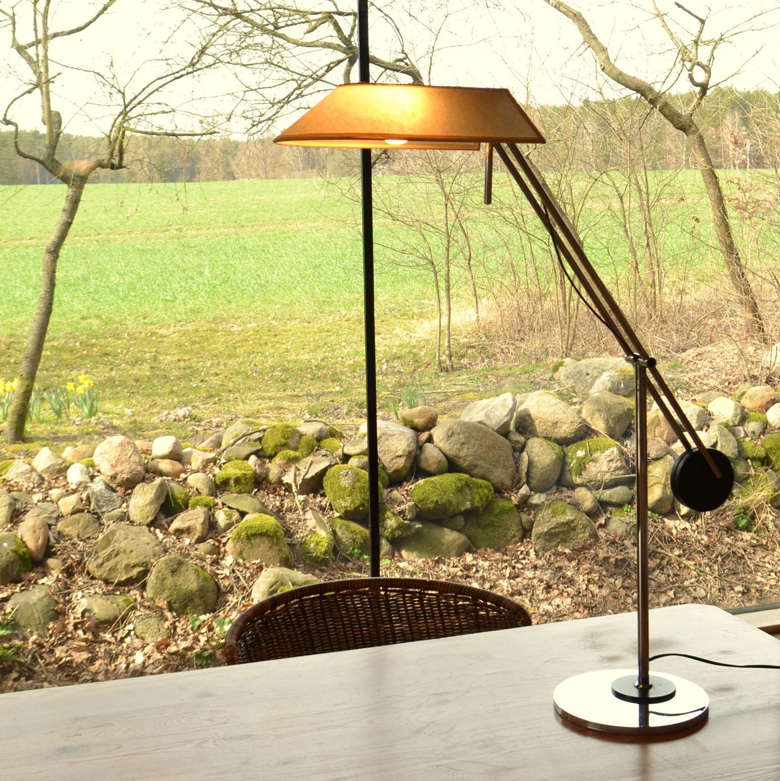 Metal Minimalist Black and Chrome Table Lamp, Counter Balance Swiss 1970's For Sale