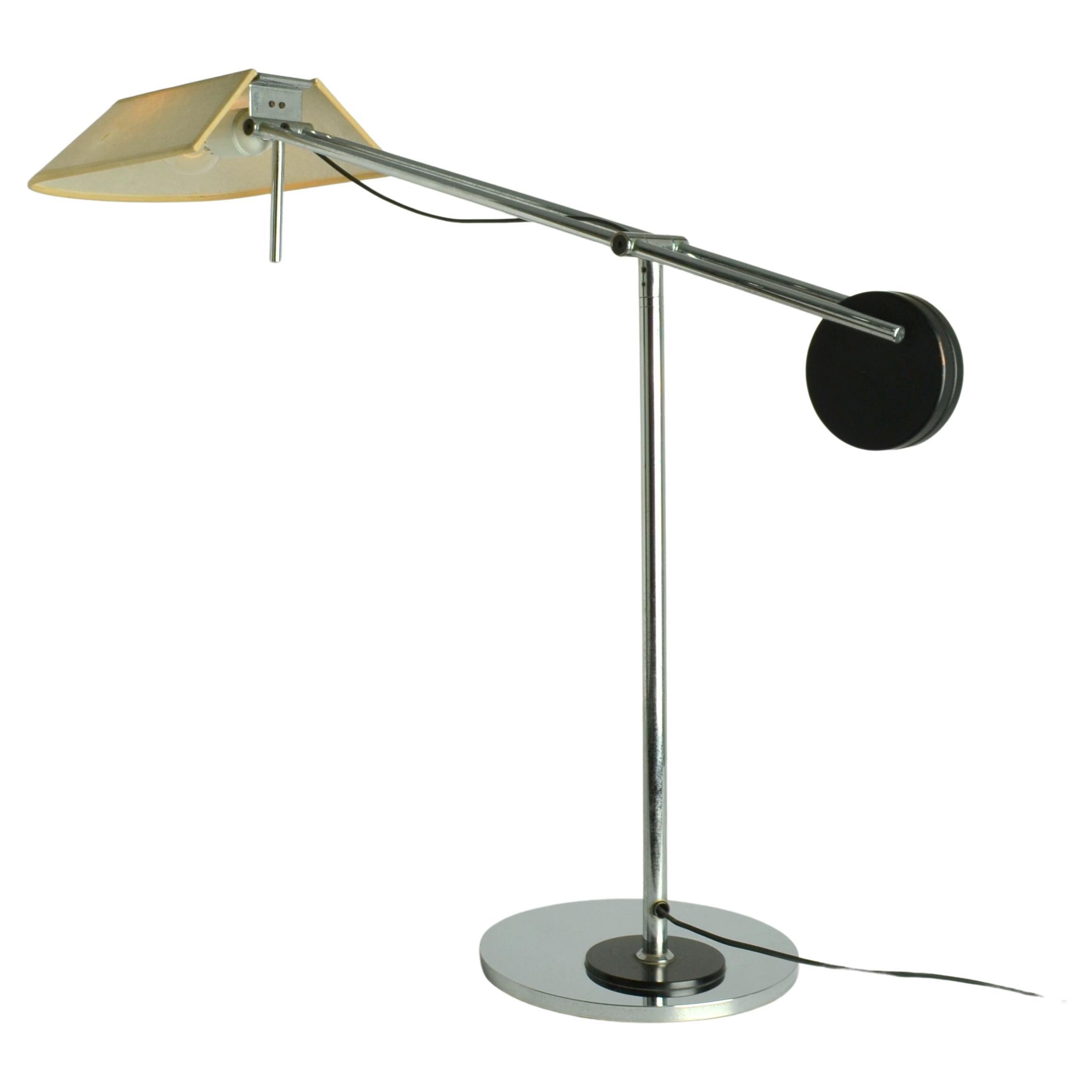 Minimalist Black and Chrome Table Lamp, Counter Balance Swiss 1970's For Sale