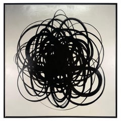 Minimalistisches schwarz-weißes abstraktes Gemälde von Wolf Haxton "Scribles II"