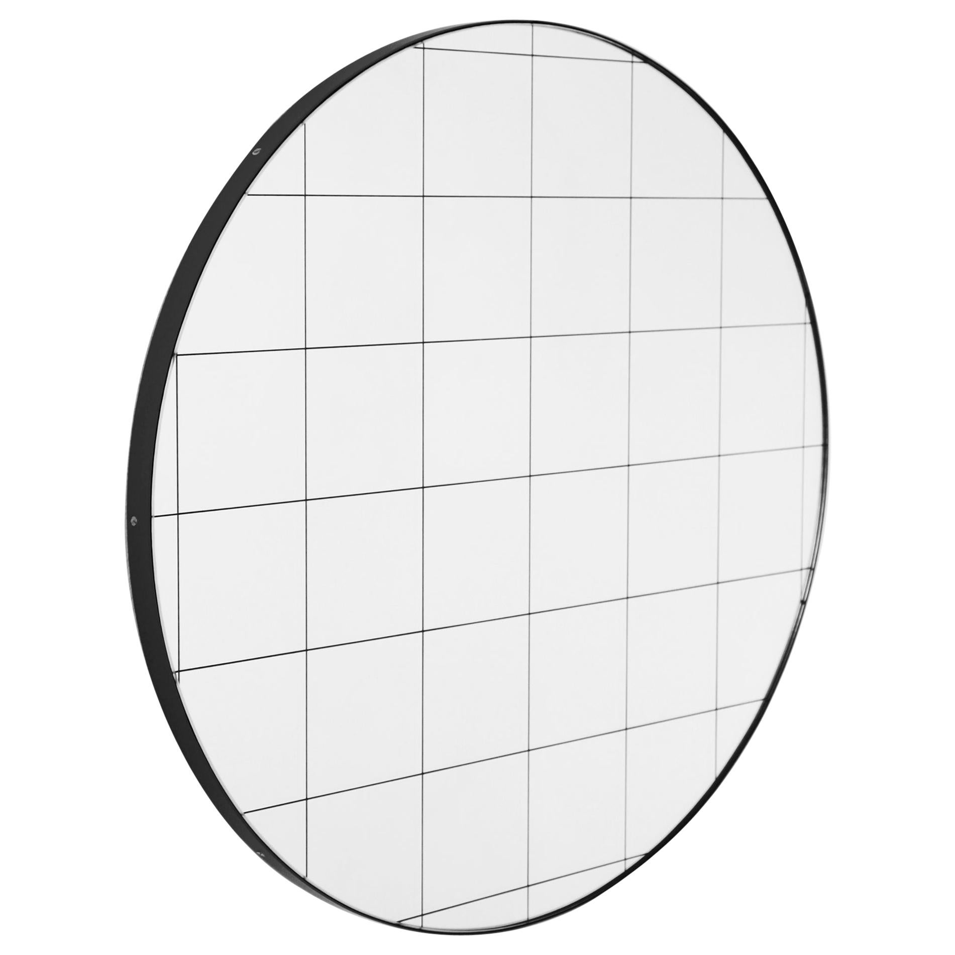Orbis™ Black Grid Round Minimalist Modern Mirror with Black Frame - Regular