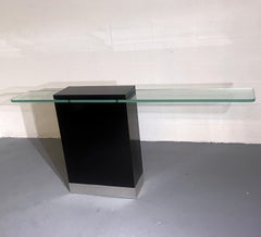 Minimalist Black Lacquer and Glass Console Table, Italy, 1980s