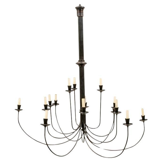 Minimalist Black Metal 16 Light Chandelier  For Sale