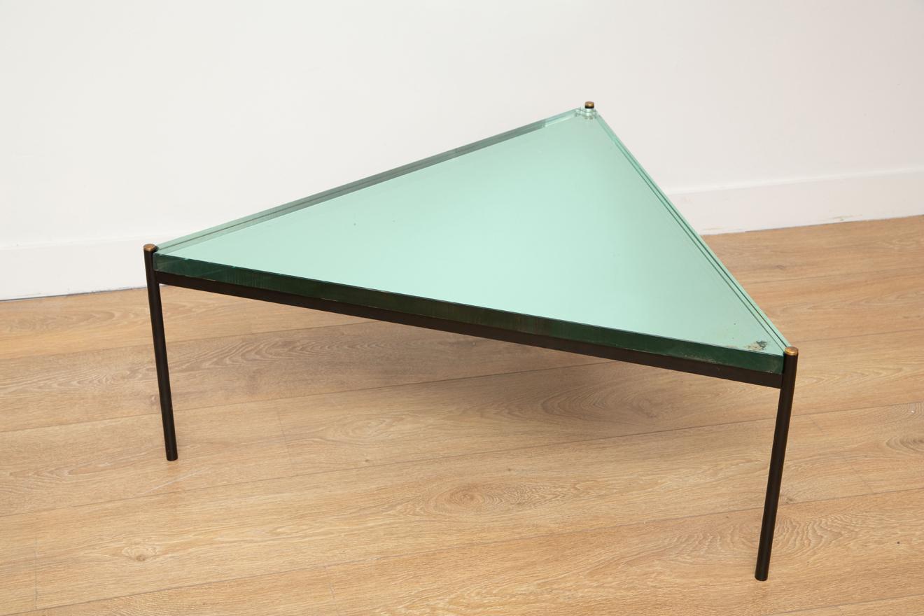 Italian Minimalist Black Metal and Thick Glass Coffee Table, Italy 1970