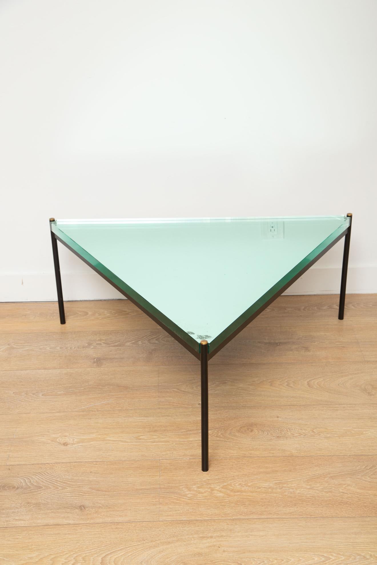 Enameled Minimalist Black Metal and Thick Glass Coffee Table, Italy 1970