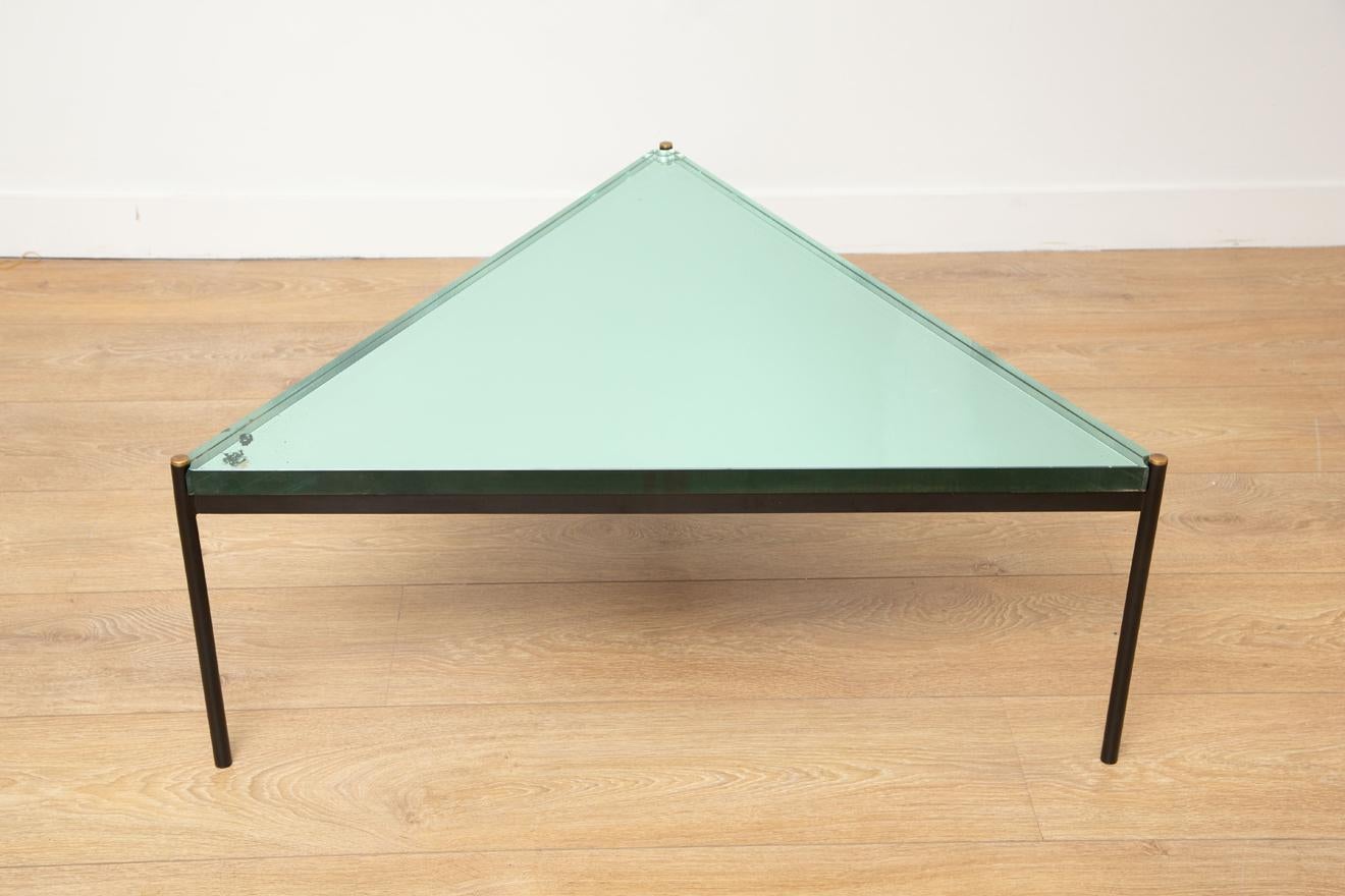 Minimalist Black Metal and Thick Glass Coffee Table, Italy 1970 2