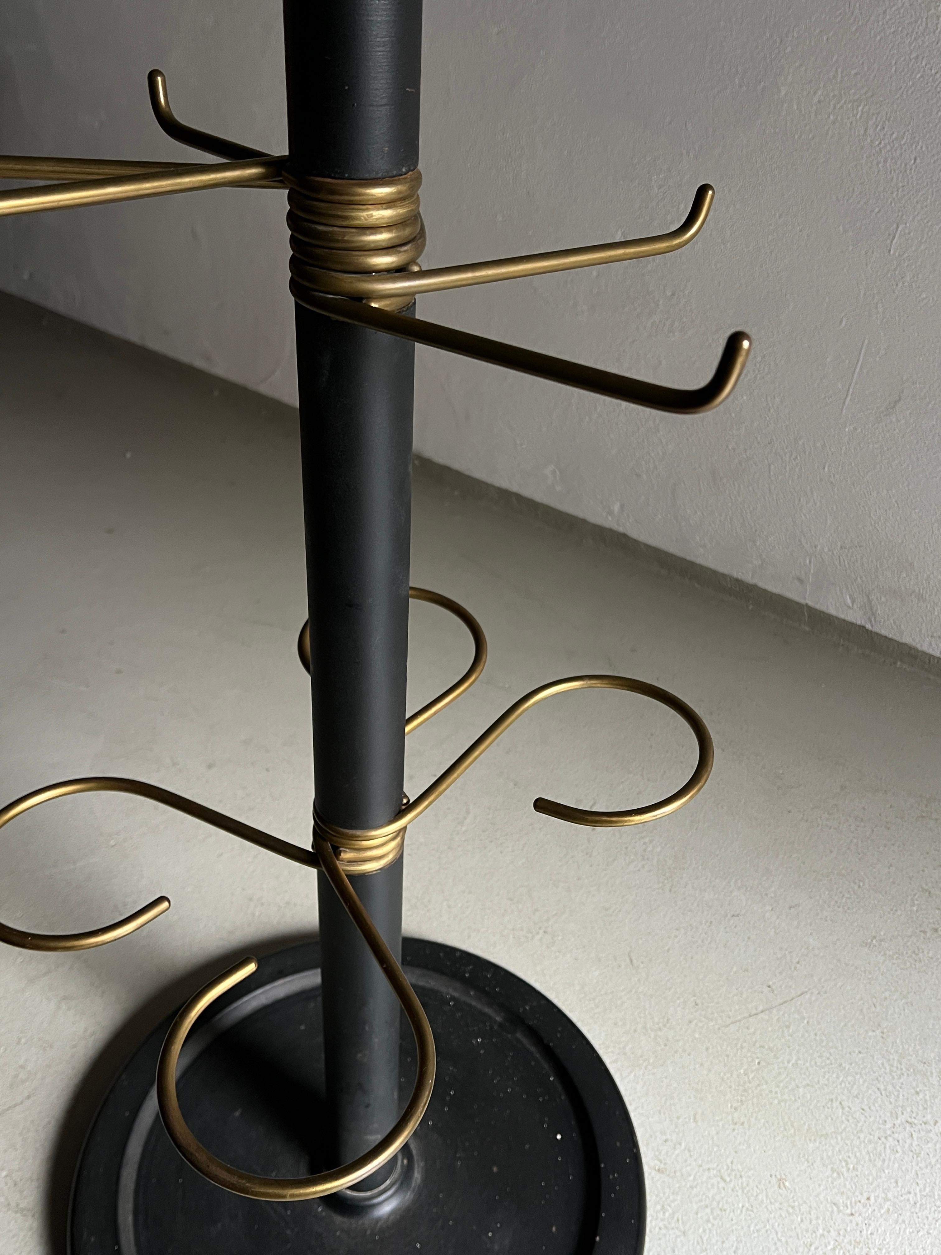 Minimalist Black Metal Brass Coat Stand In Good Condition For Sale In Rīga, LV