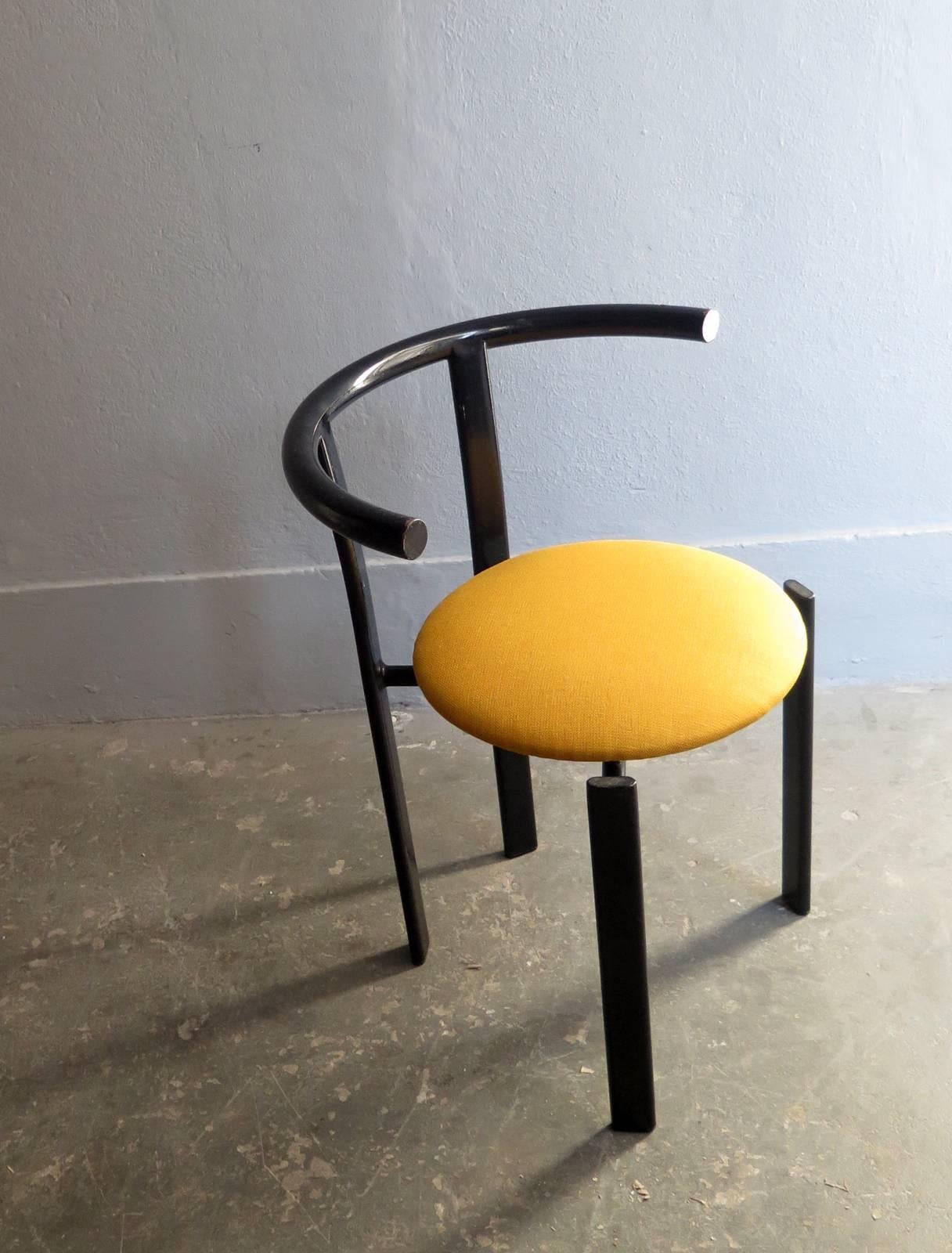 European Minimalist Black Metal Chair with Yellow Fabric Seat For Sale