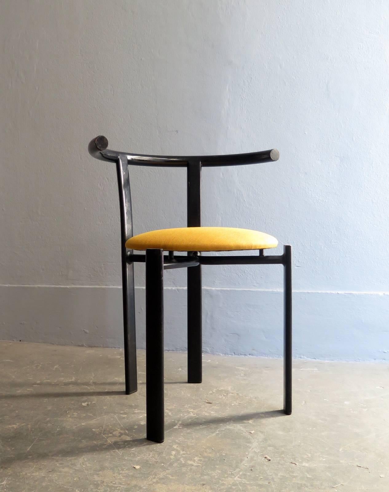 Late 20th Century Minimalist Black Metal Chair with Yellow Fabric Seat For Sale