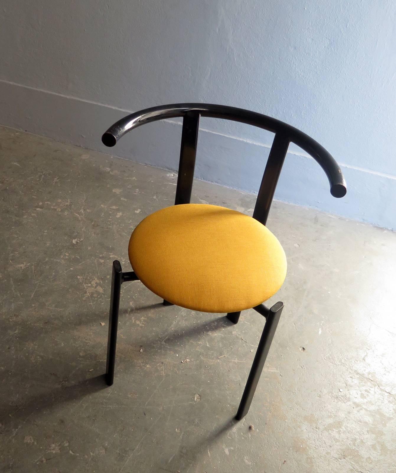 Minimalist Black Metal Chair with Yellow Fabric Seat For Sale 1