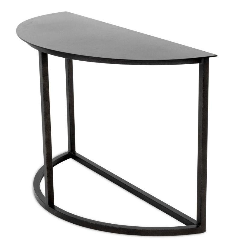Minimalist Black Metal Demilune Tables, Pair For Sale 1