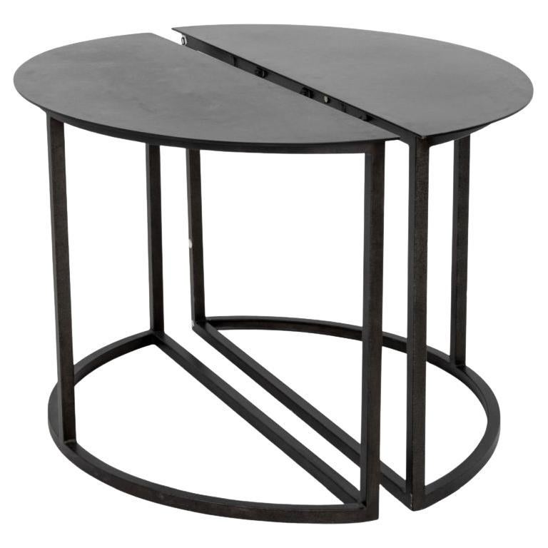 Minimalistische schwarze Metall-Demilune-Tische, Paar