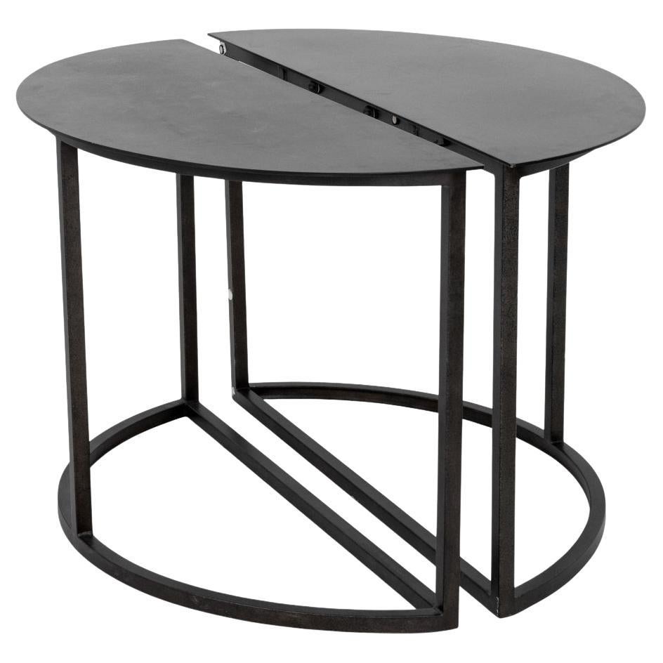 Minimalist Black Metal Demilune Tables, Pair