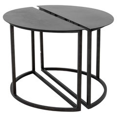 Minimalist Black Metal Demilune Tables, Pair